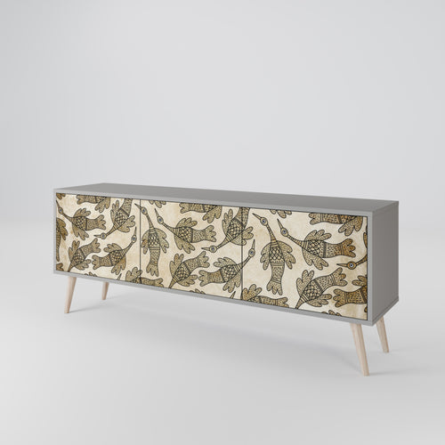 ALMONDINE SONGBIRD Móvel de TV com 3 Portas em Acabamento Cinzento