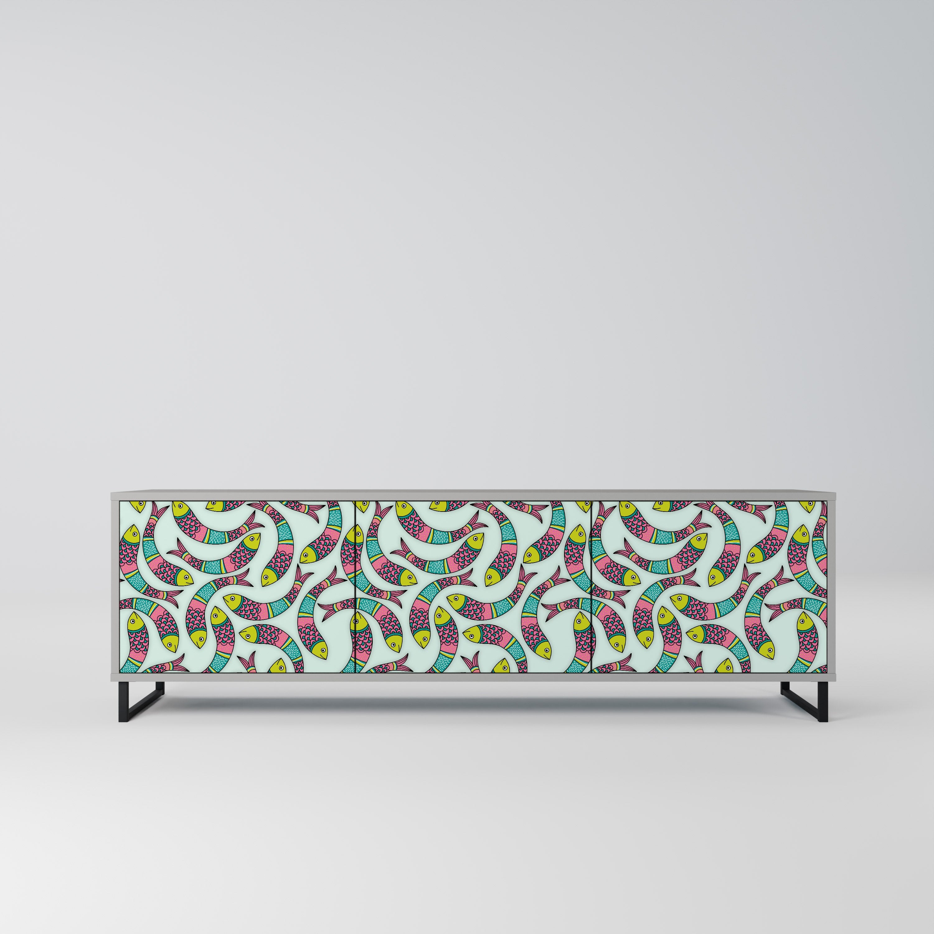 INDIAN FISH Móvel de TV com 3 Portas em Acabamento Cinzento