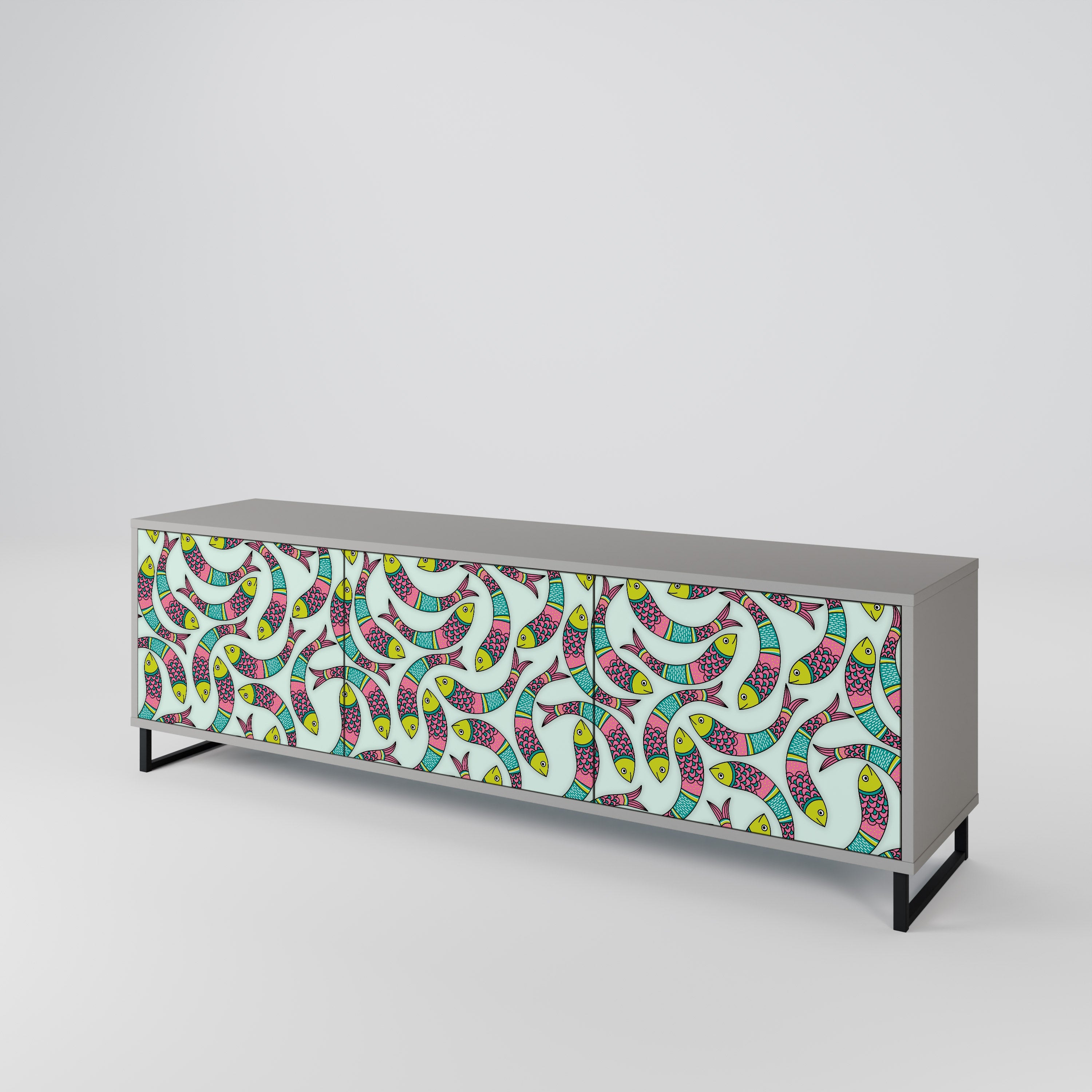 INDIAN FISH Móvel de TV com 3 Portas em Acabamento Cinzento