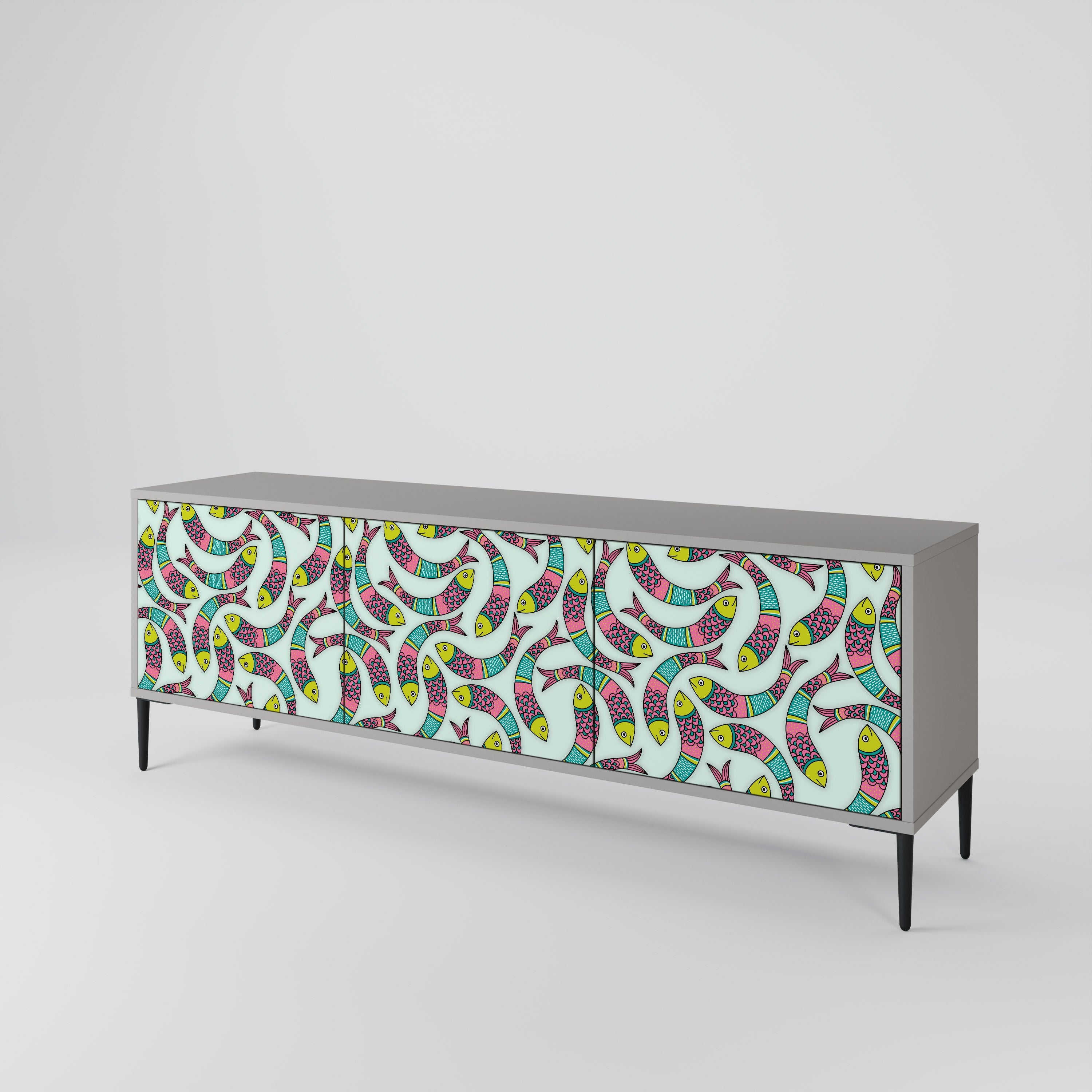 INDIAN FISH Móvel de TV com 3 Portas em Acabamento Cinzento