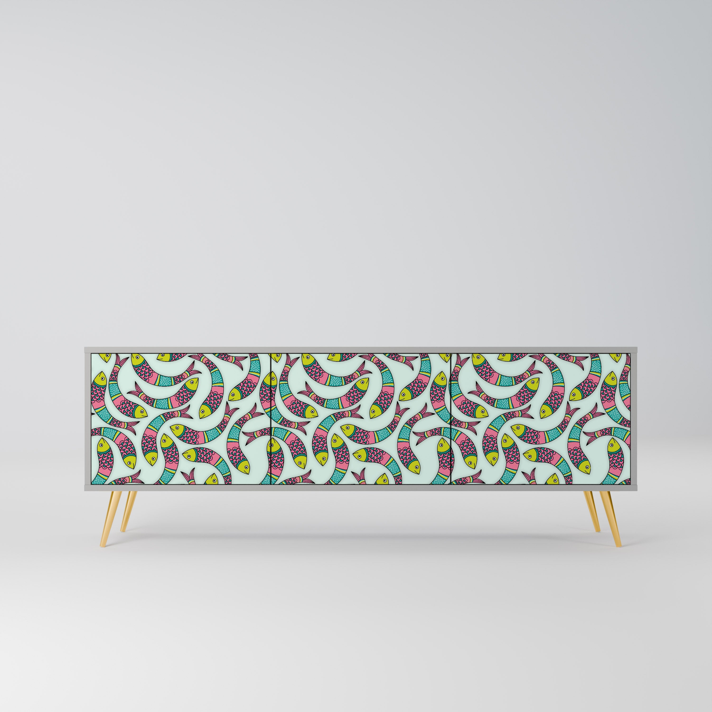 INDIAN FISH Móvel de TV com 3 Portas em Acabamento Cinzento