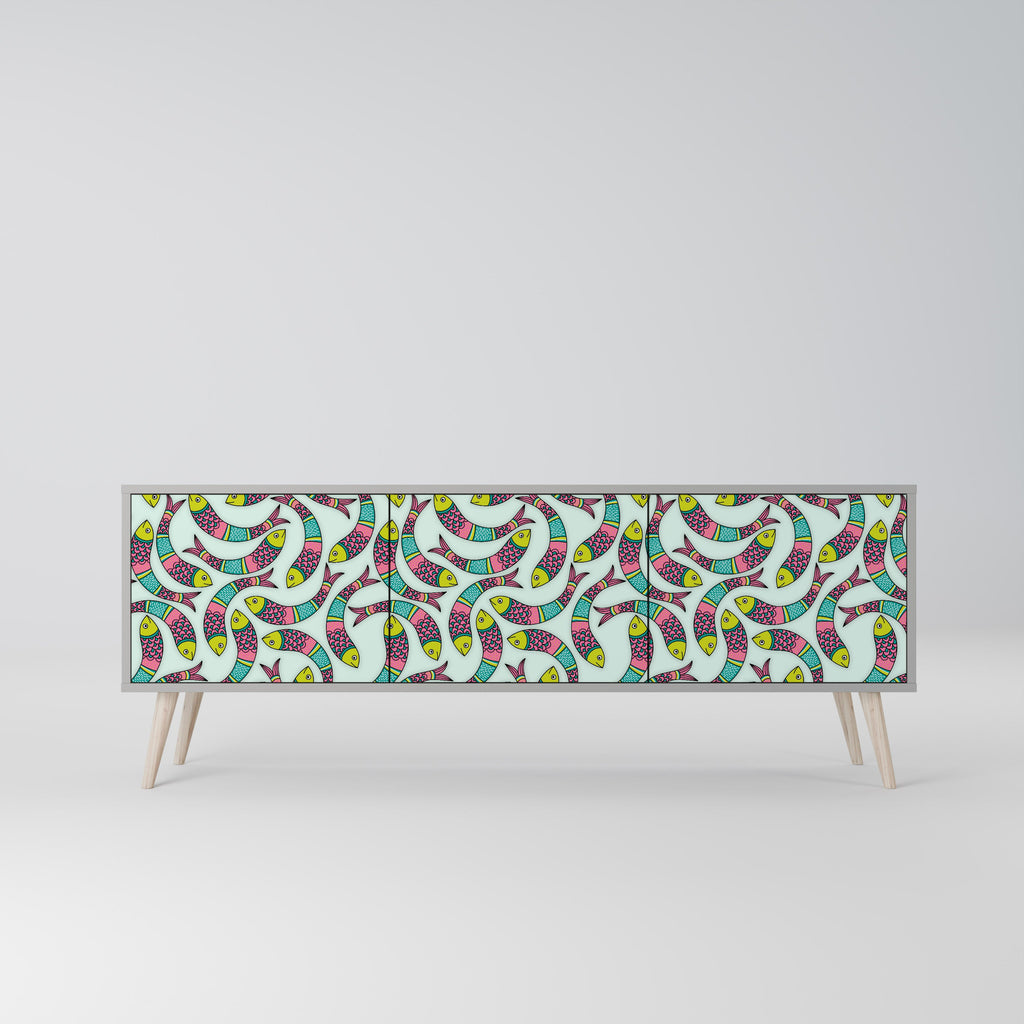 INDIAN FISH Móvel de TV com 3 Portas em Acabamento Cinzento