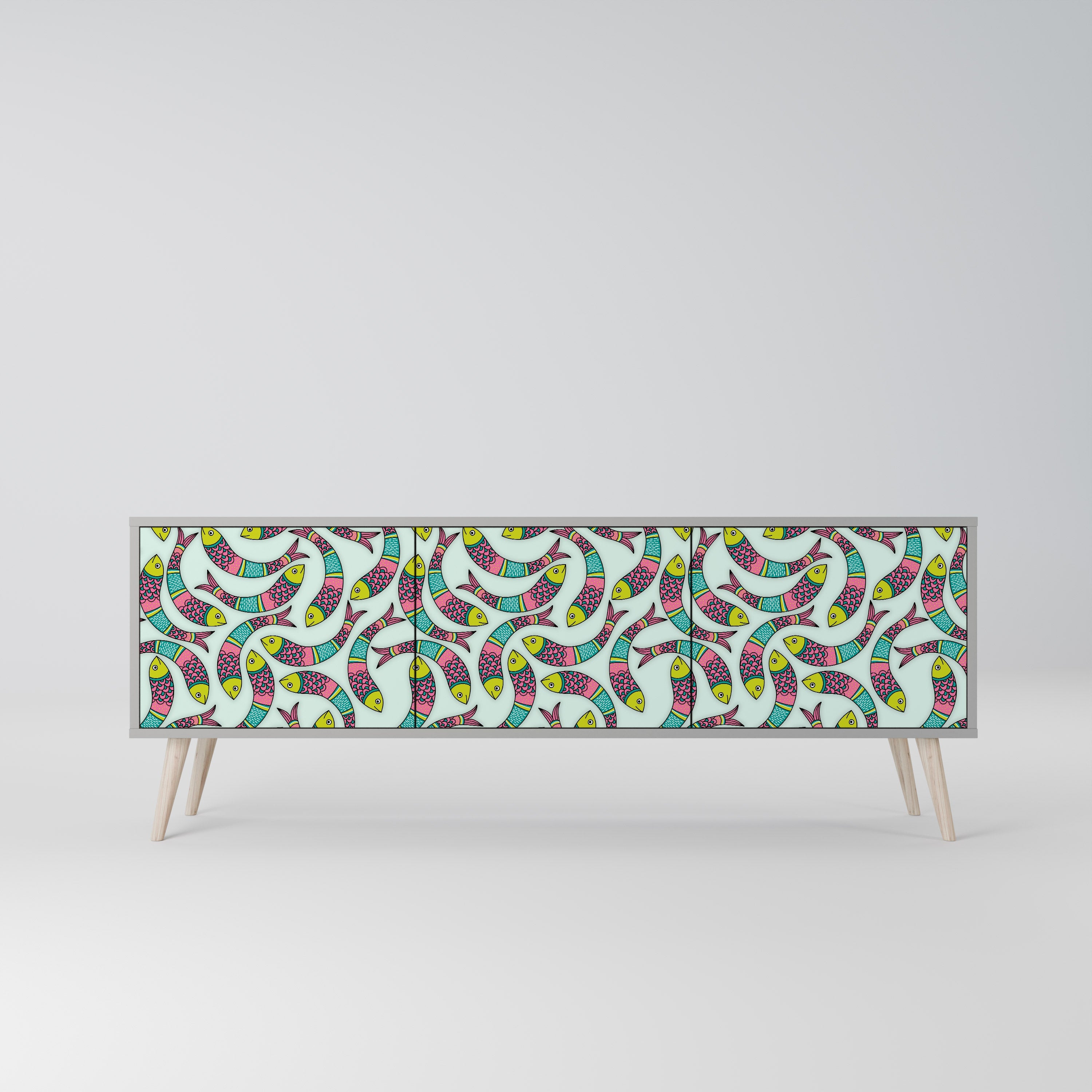 INDIAN FISH Móvel de TV com 3 Portas em Acabamento Cinzento