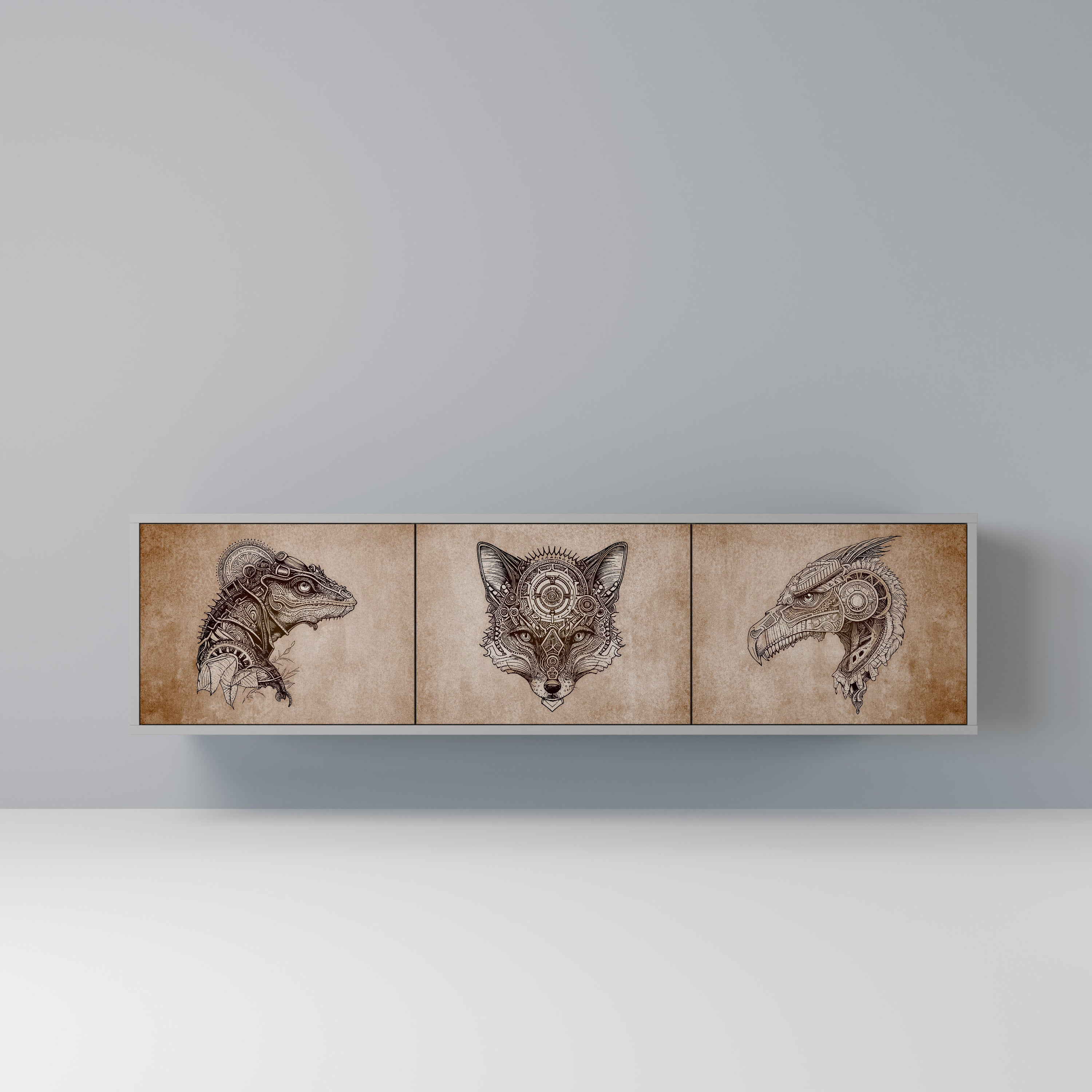 STEAMPUNK CLAN Móvel de TV com 3 Portas em Acabamento Cinzento