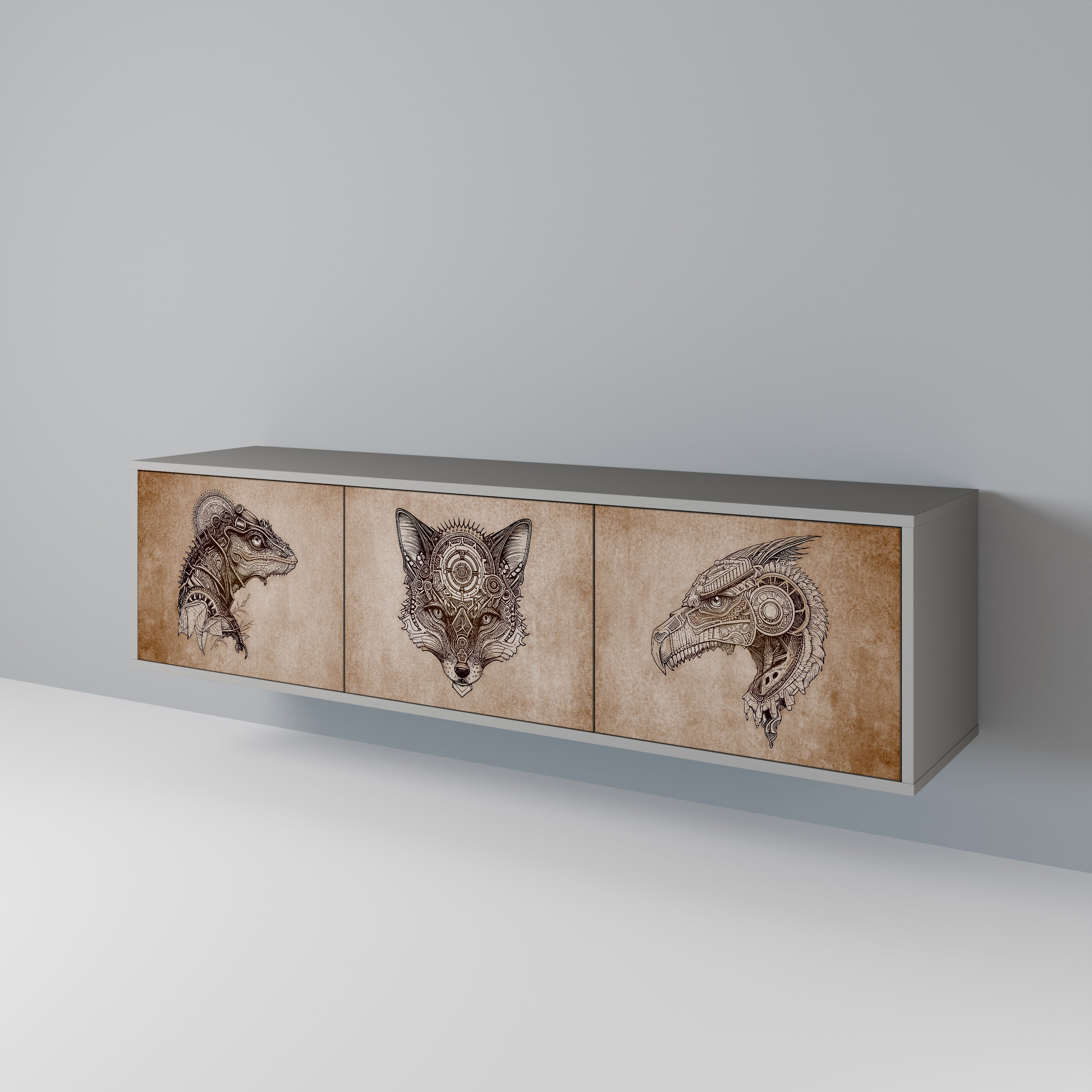 STEAMPUNK CLAN Móvel de TV com 3 Portas em Acabamento Cinzento