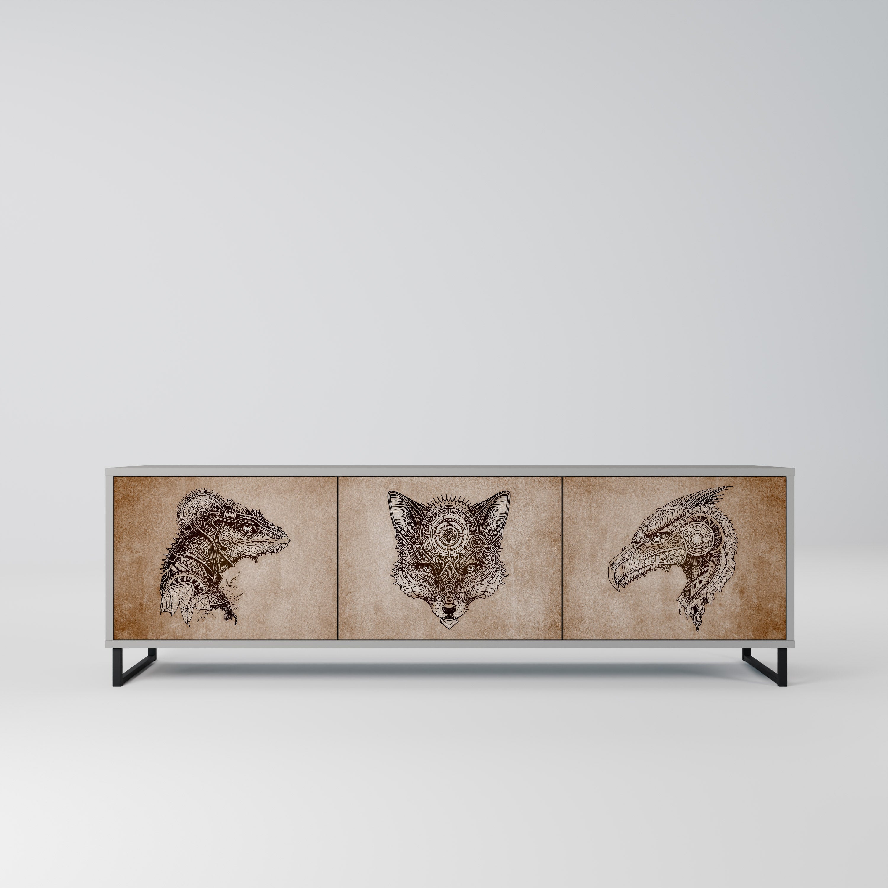 STEAMPUNK CLAN Móvel de TV com 3 Portas em Acabamento Cinzento