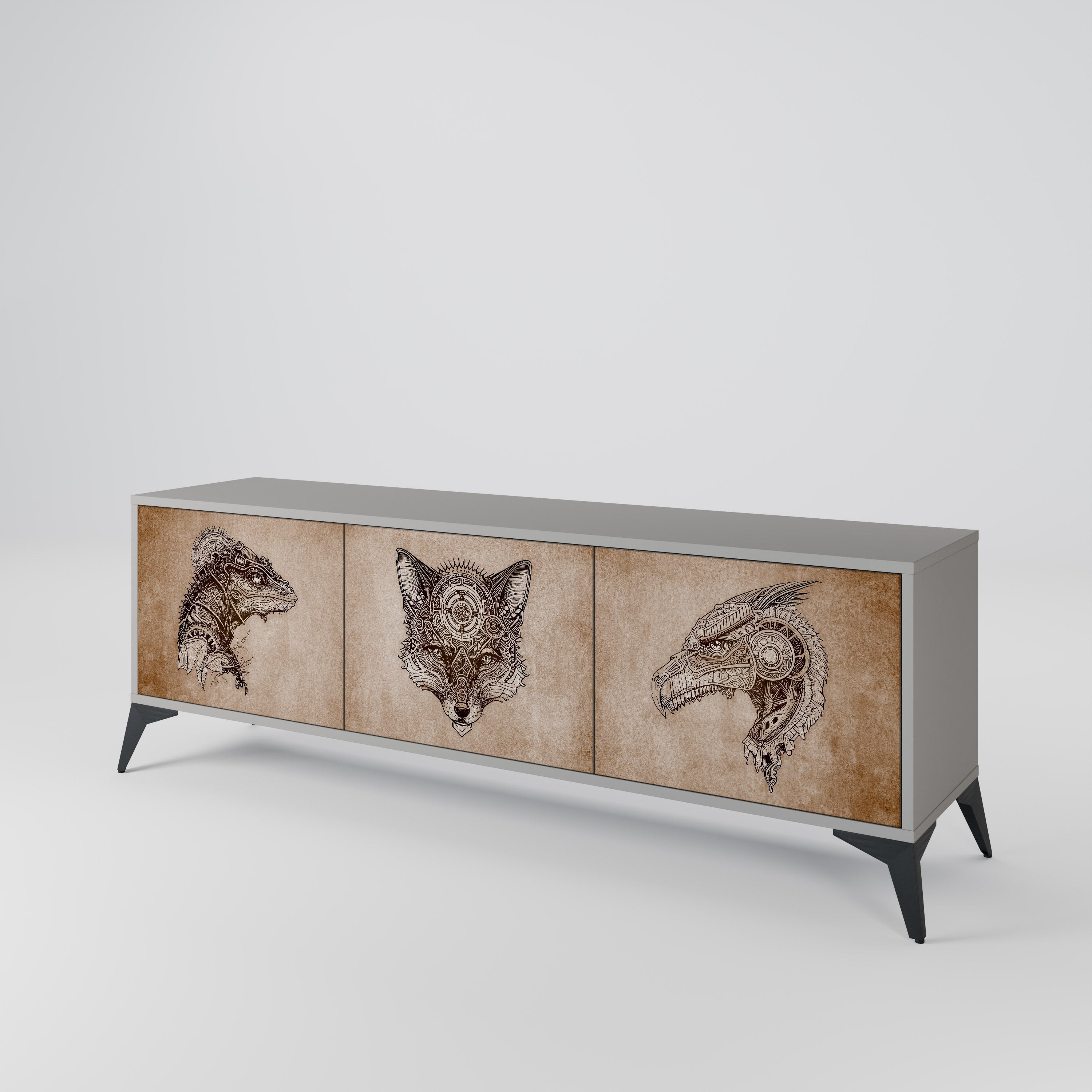 STEAMPUNK CLAN Móvel de TV com 3 Portas em Acabamento Cinzento