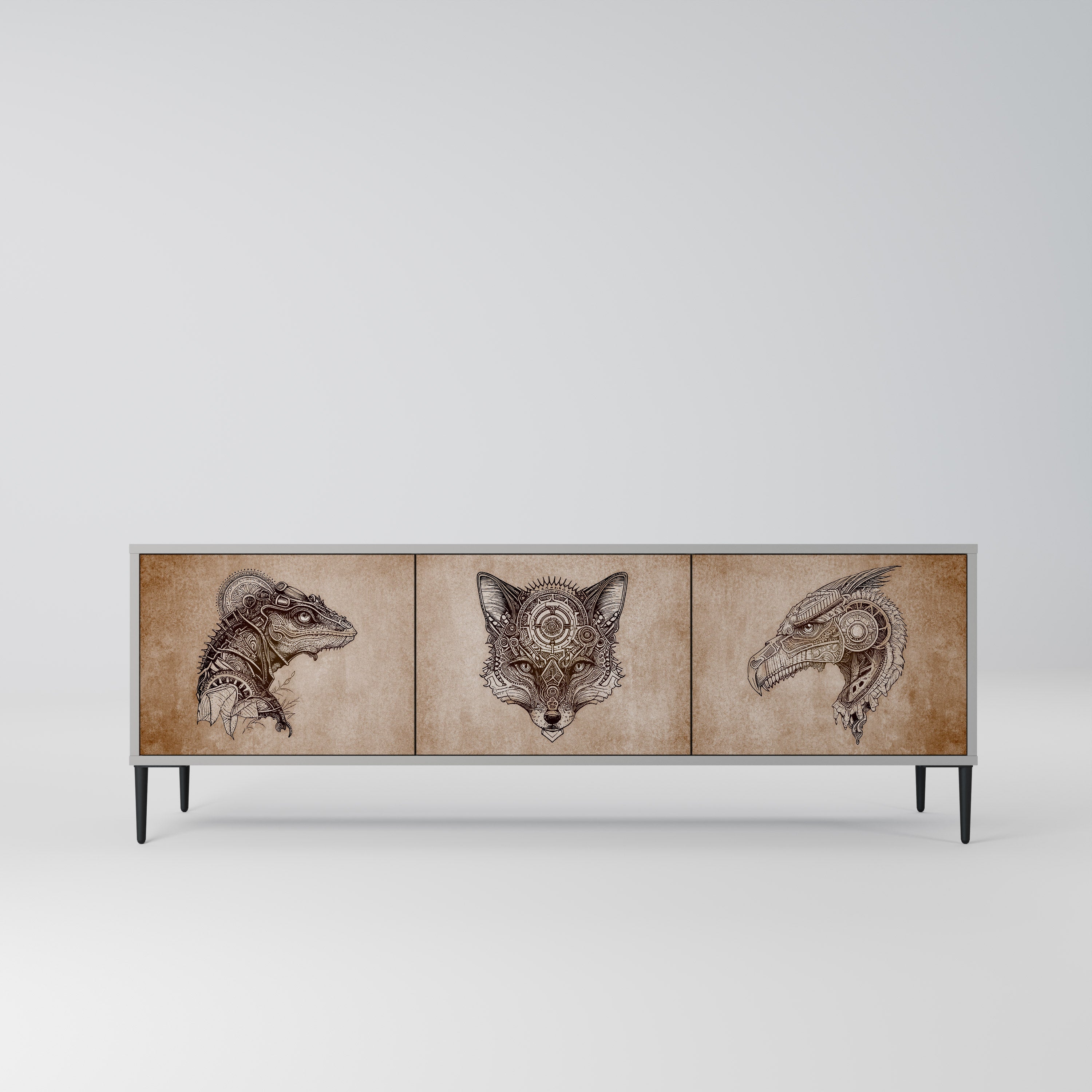 STEAMPUNK CLAN Móvel de TV com 3 Portas em Acabamento Cinzento