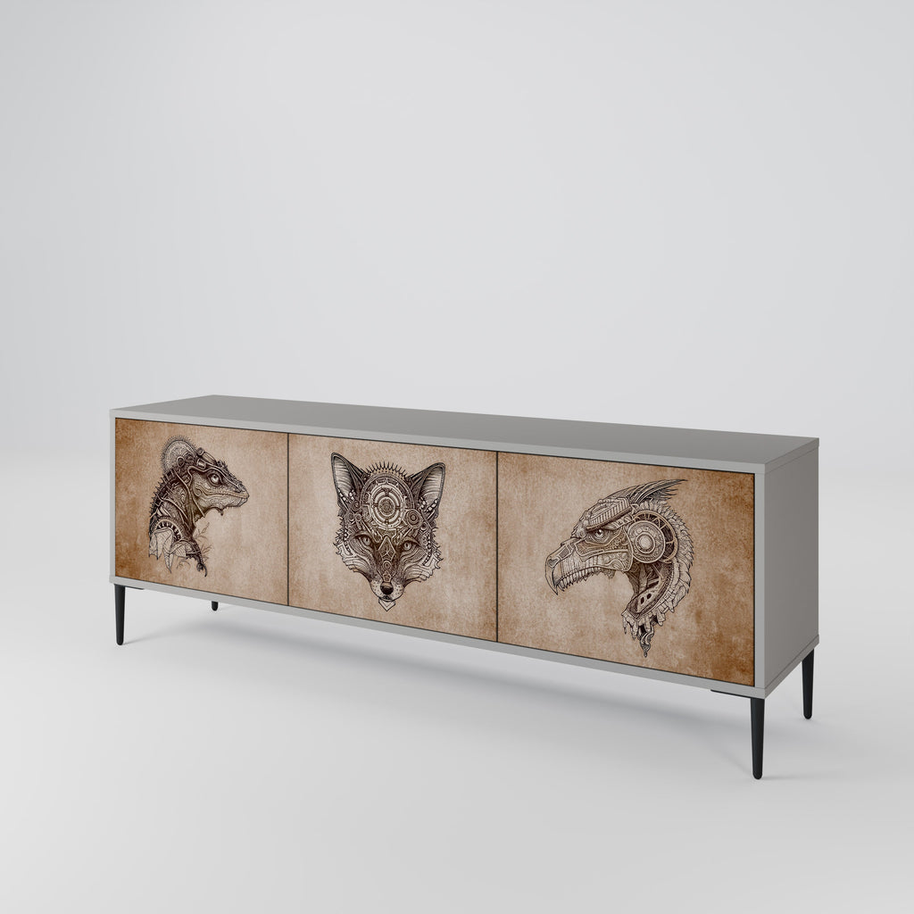 STEAMPUNK CLAN Móvel de TV com 3 Portas em Acabamento Cinzento