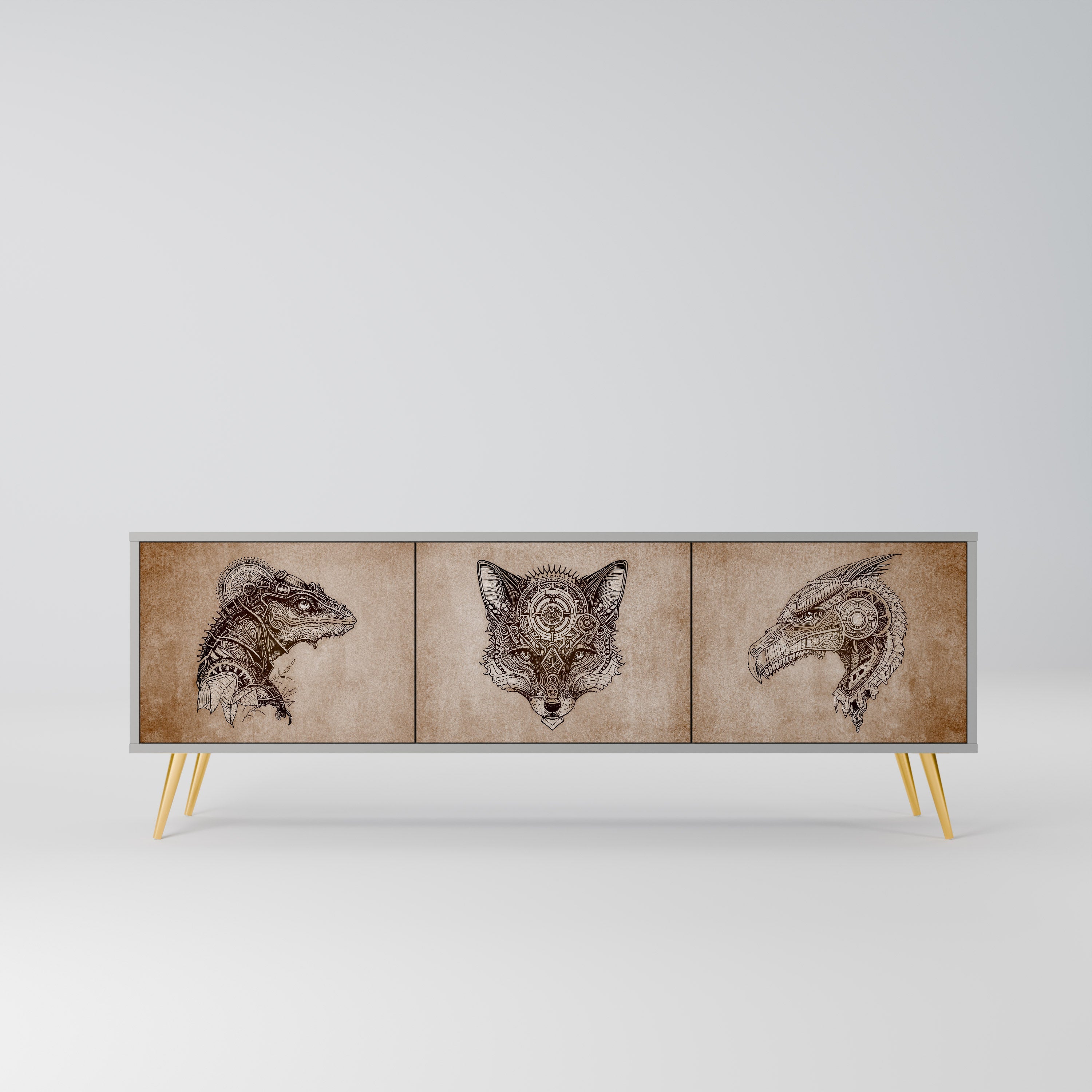 STEAMPUNK CLAN Móvel de TV com 3 Portas em Acabamento Cinzento