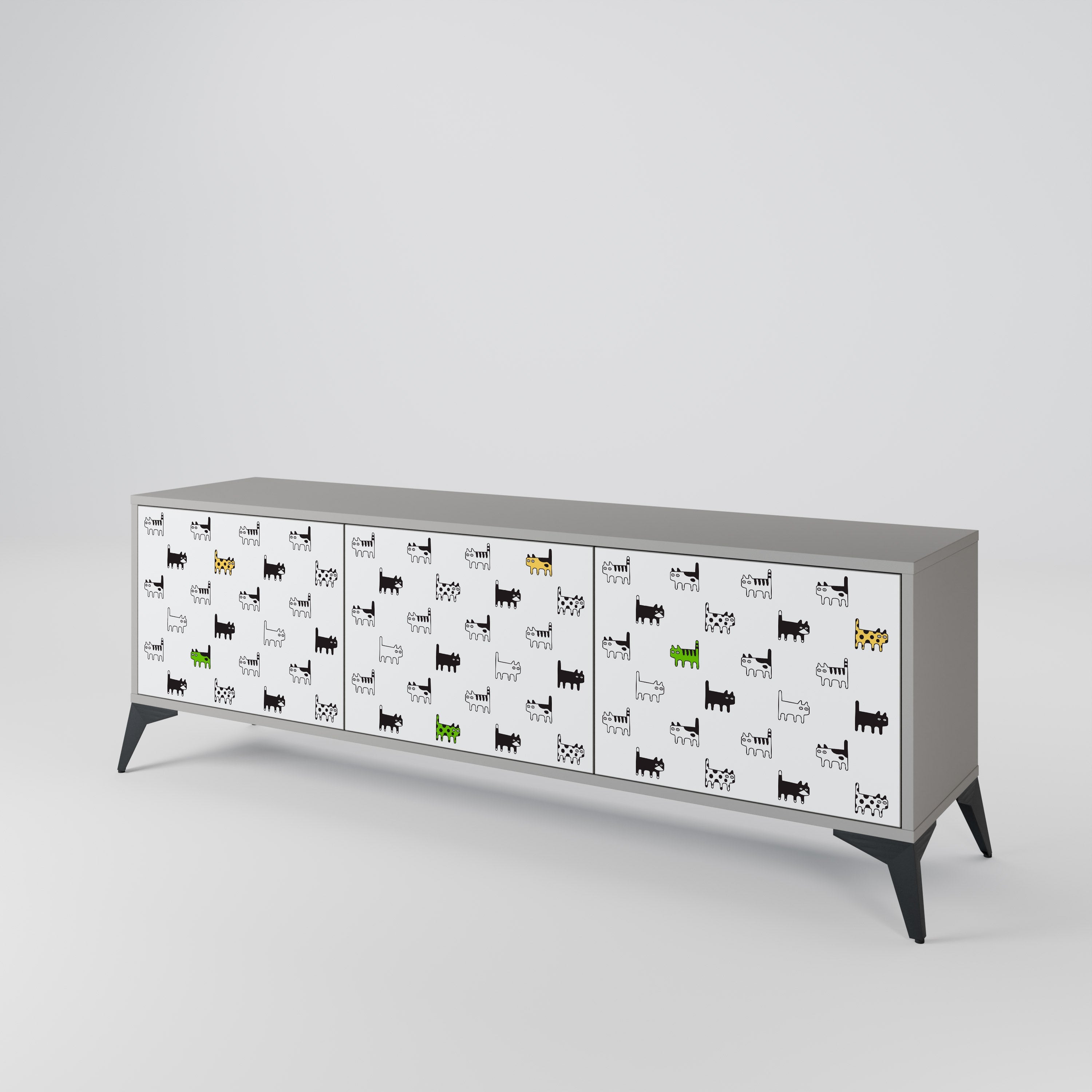 CATS COMPILATION Móvel de TV com 3 Portas em Acabamento Cinzento