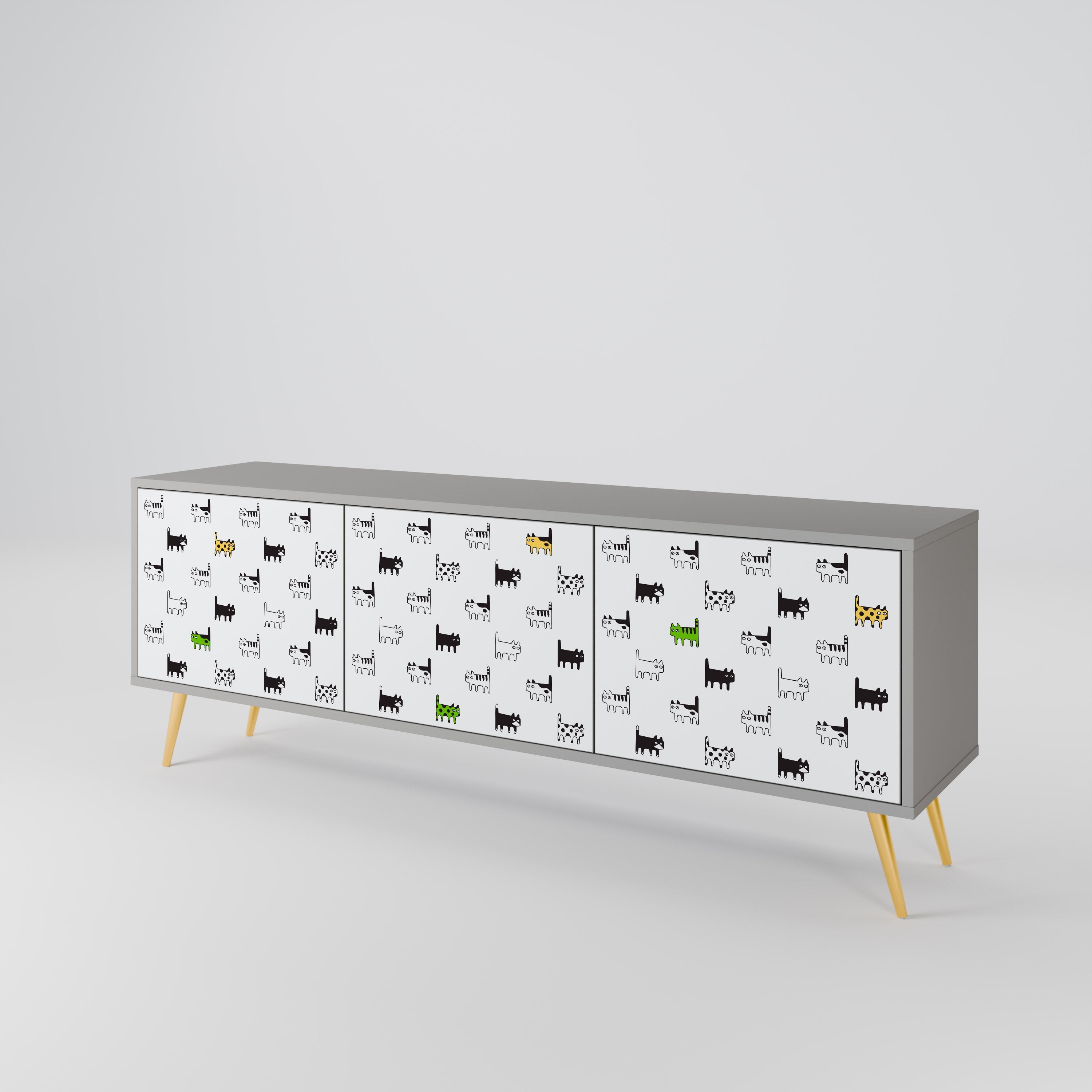 CATS COMPILATION Móvel de TV com 3 Portas em Acabamento Cinzento