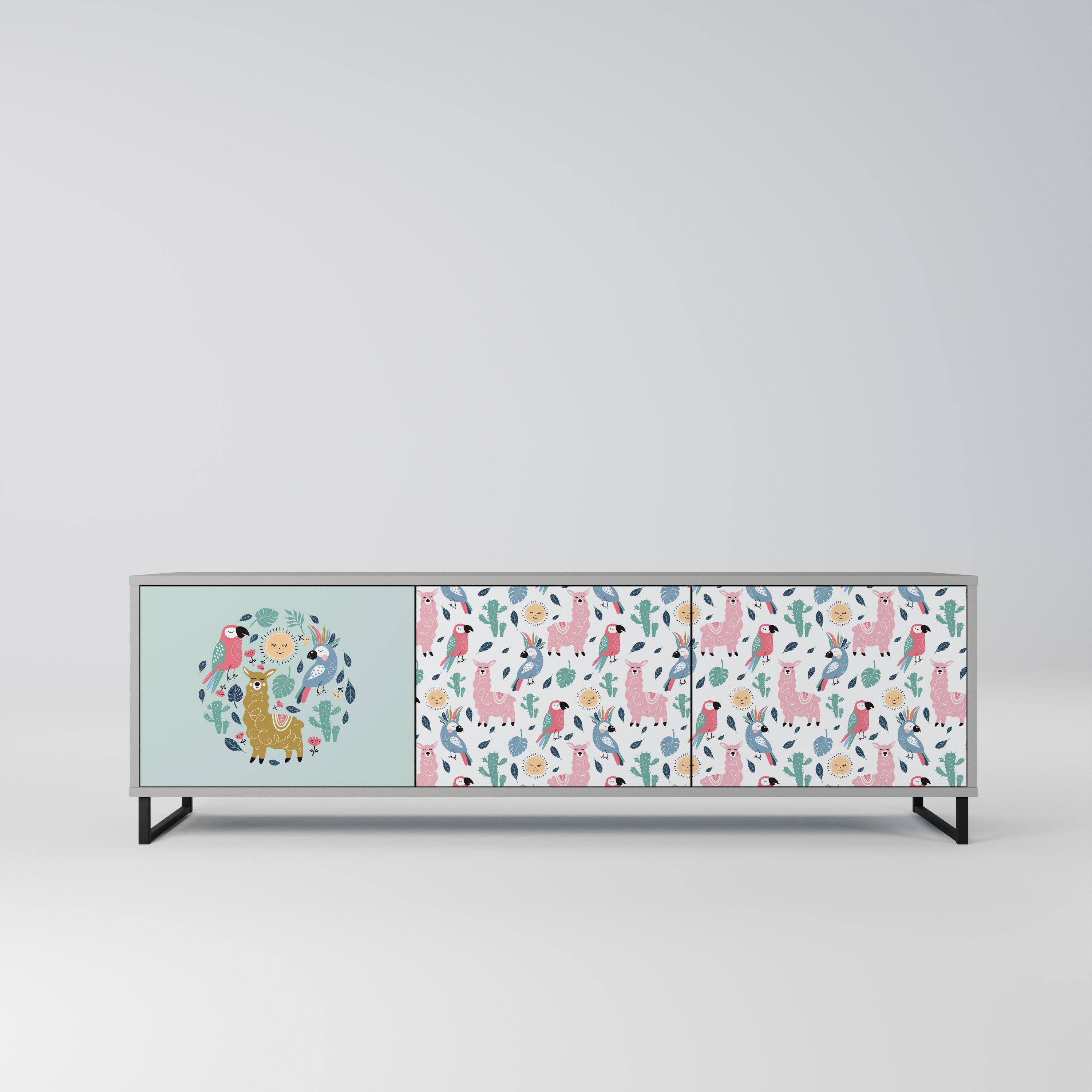 COLORFUL ALPACAS Móvel de TV com 3 Portas em Acabamento Cinzento