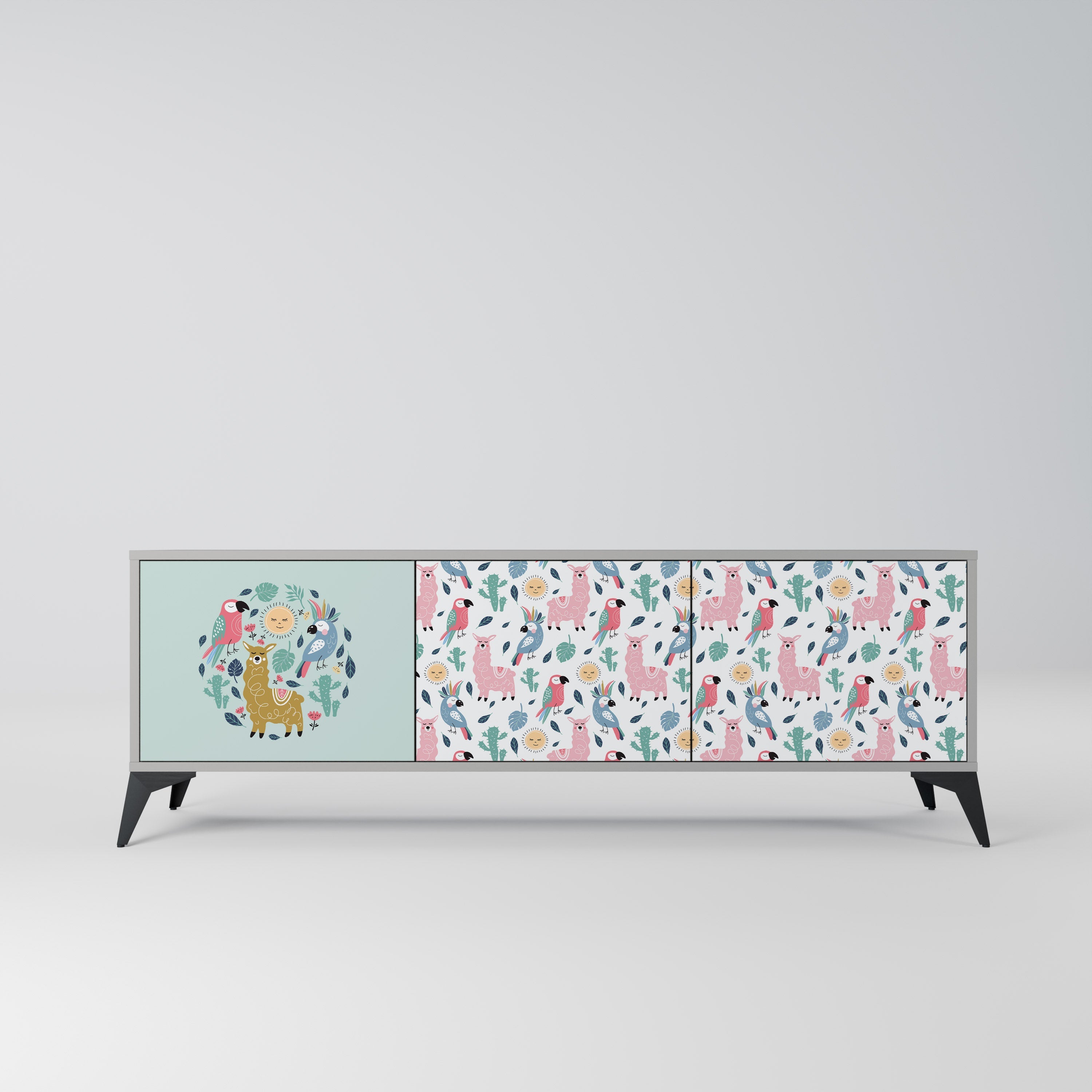 COLORFUL ALPACAS Móvel de TV com 3 Portas em Acabamento Cinzento