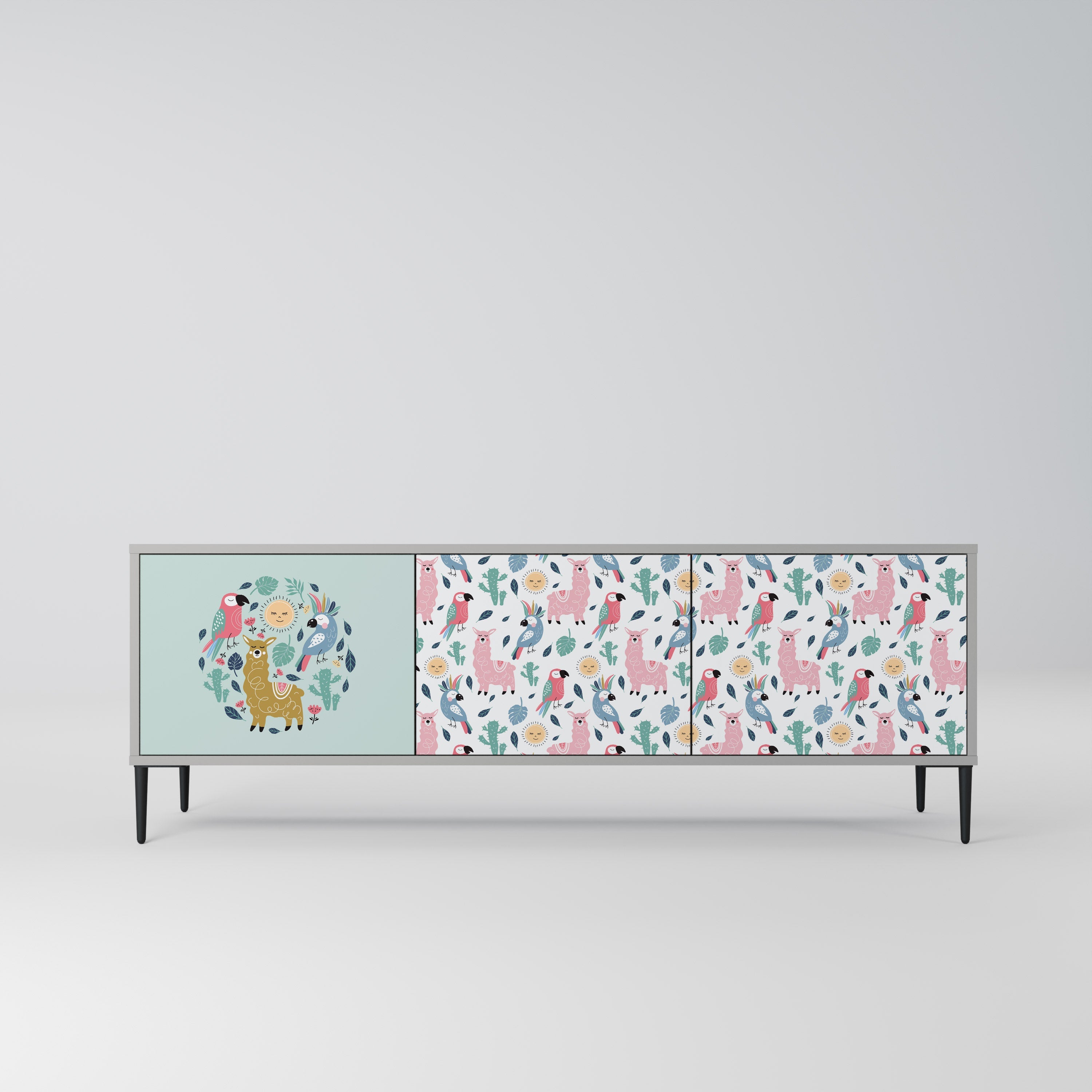 COLORFUL ALPACAS Móvel de TV com 3 Portas em Acabamento Cinzento