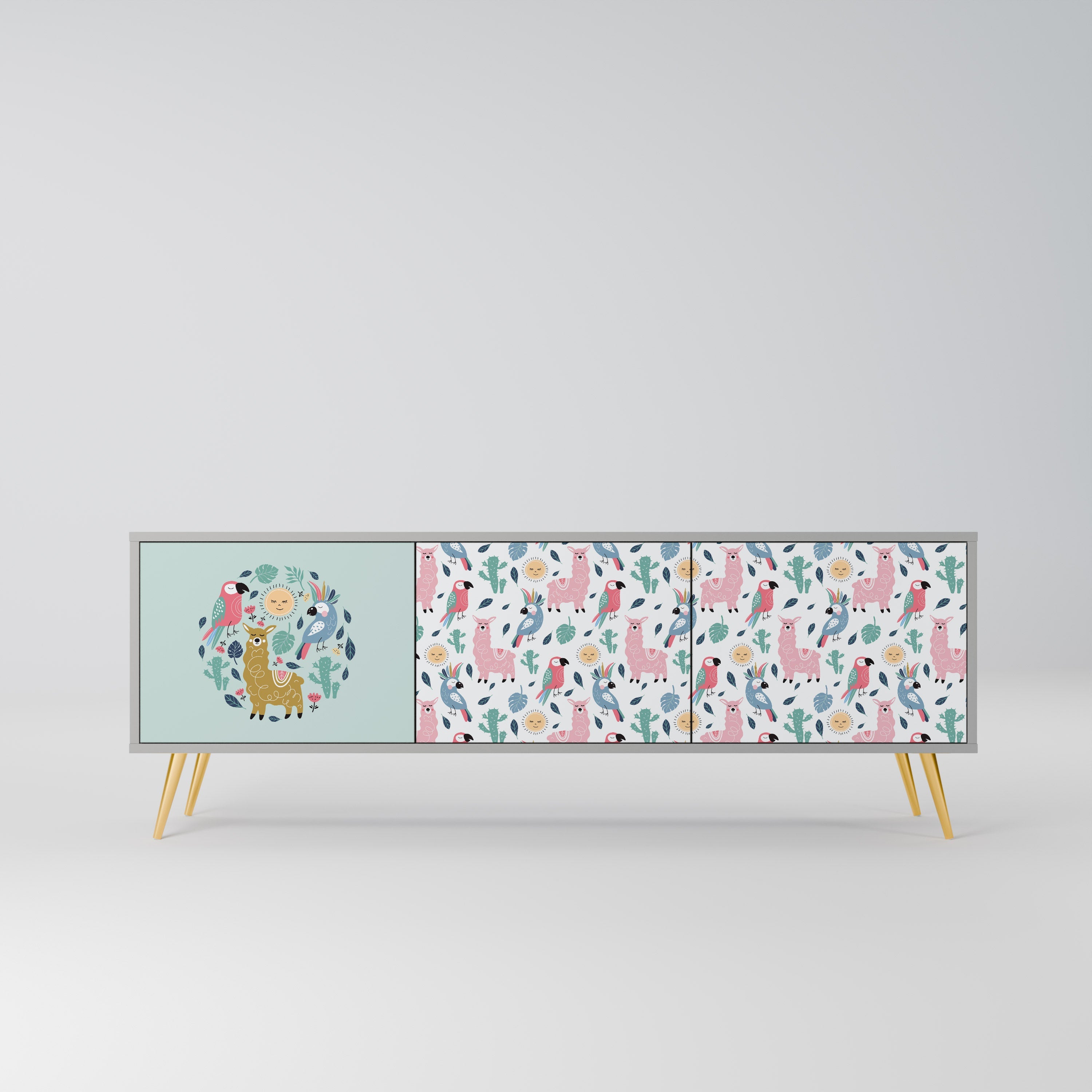 COLORFUL ALPACAS Móvel de TV com 3 Portas em Acabamento Cinzento