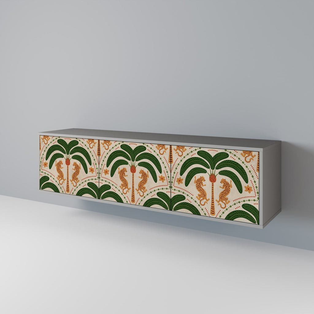 DANCING PREDATORS 3-Door TV Stand in Grey Finish