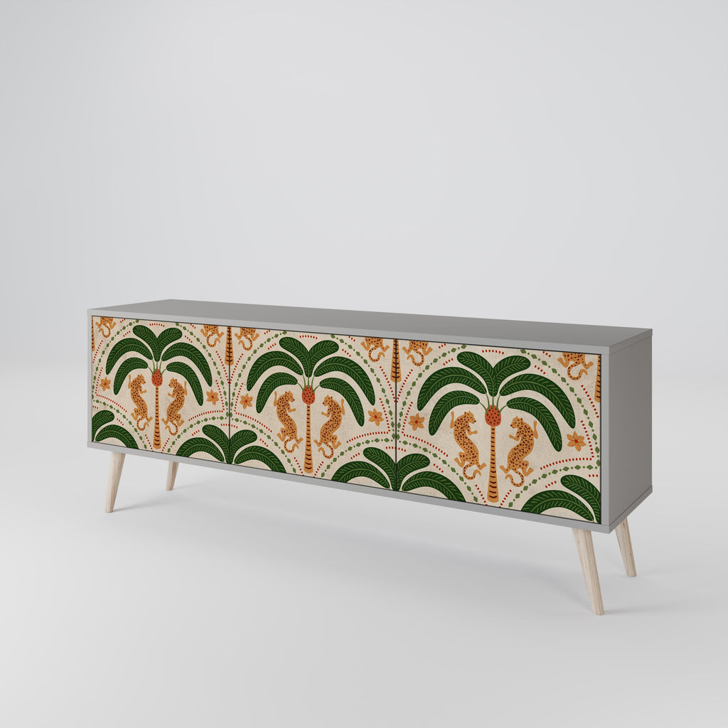 DANCING PREDATORS 3-Door TV Stand in Grey Finish