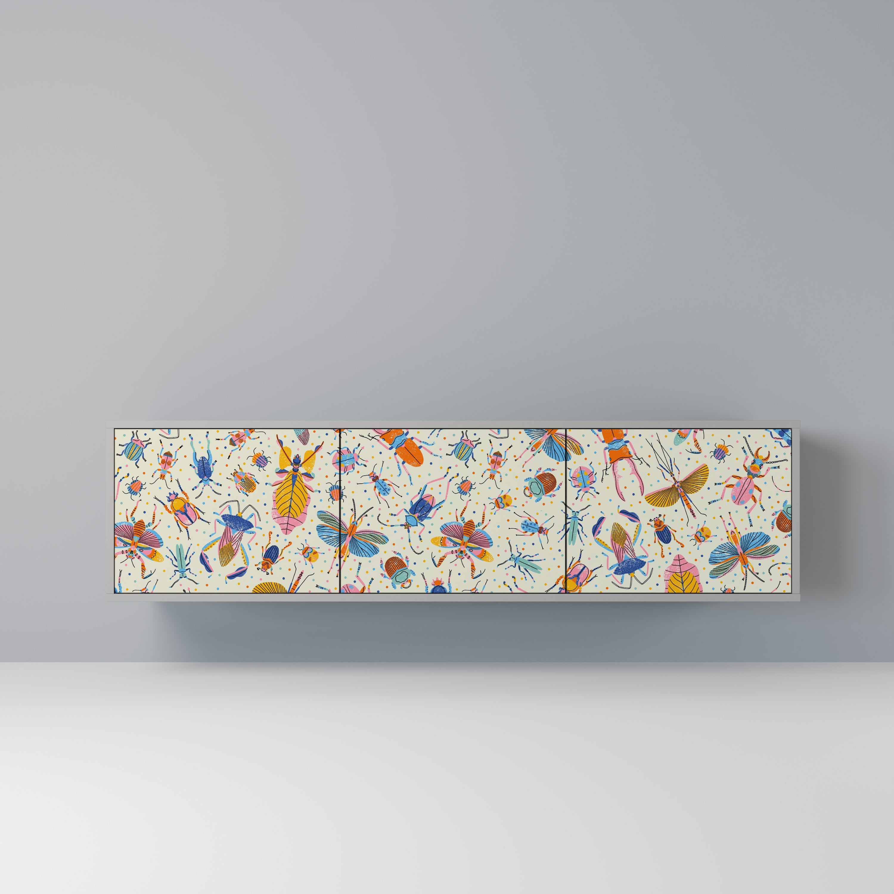 COLORFUL INSECTS Móvel de TV com 3 Portas em Acabamento Cinzento