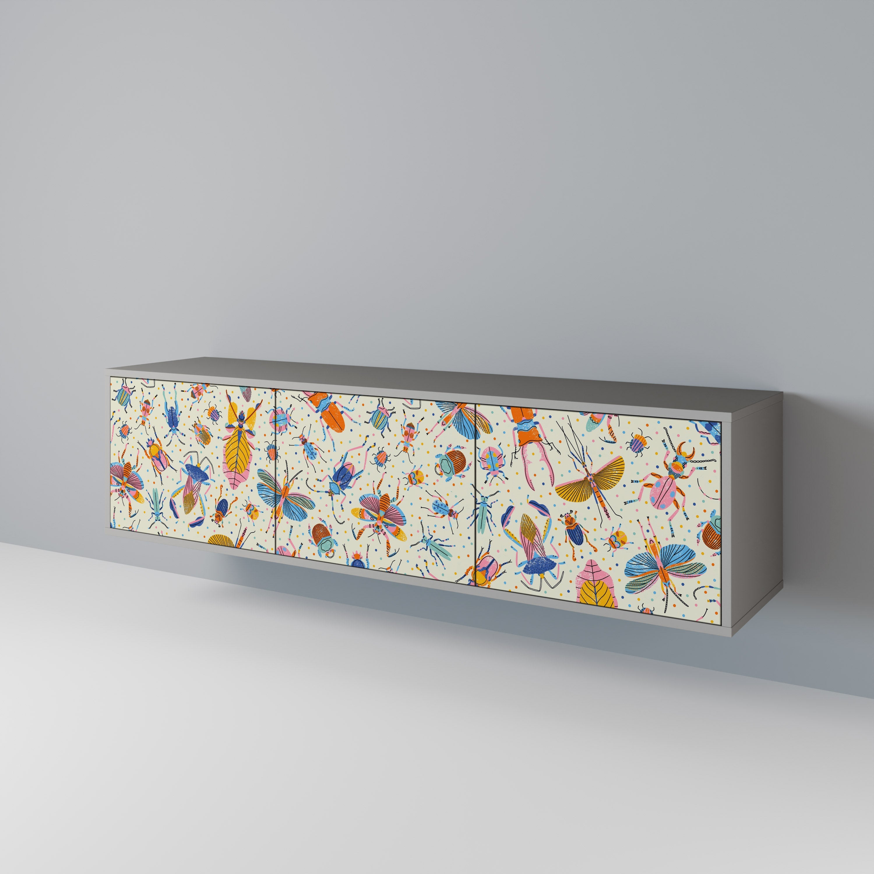 COLORFUL INSECTS Móvel de TV com 3 Portas em Acabamento Cinzento