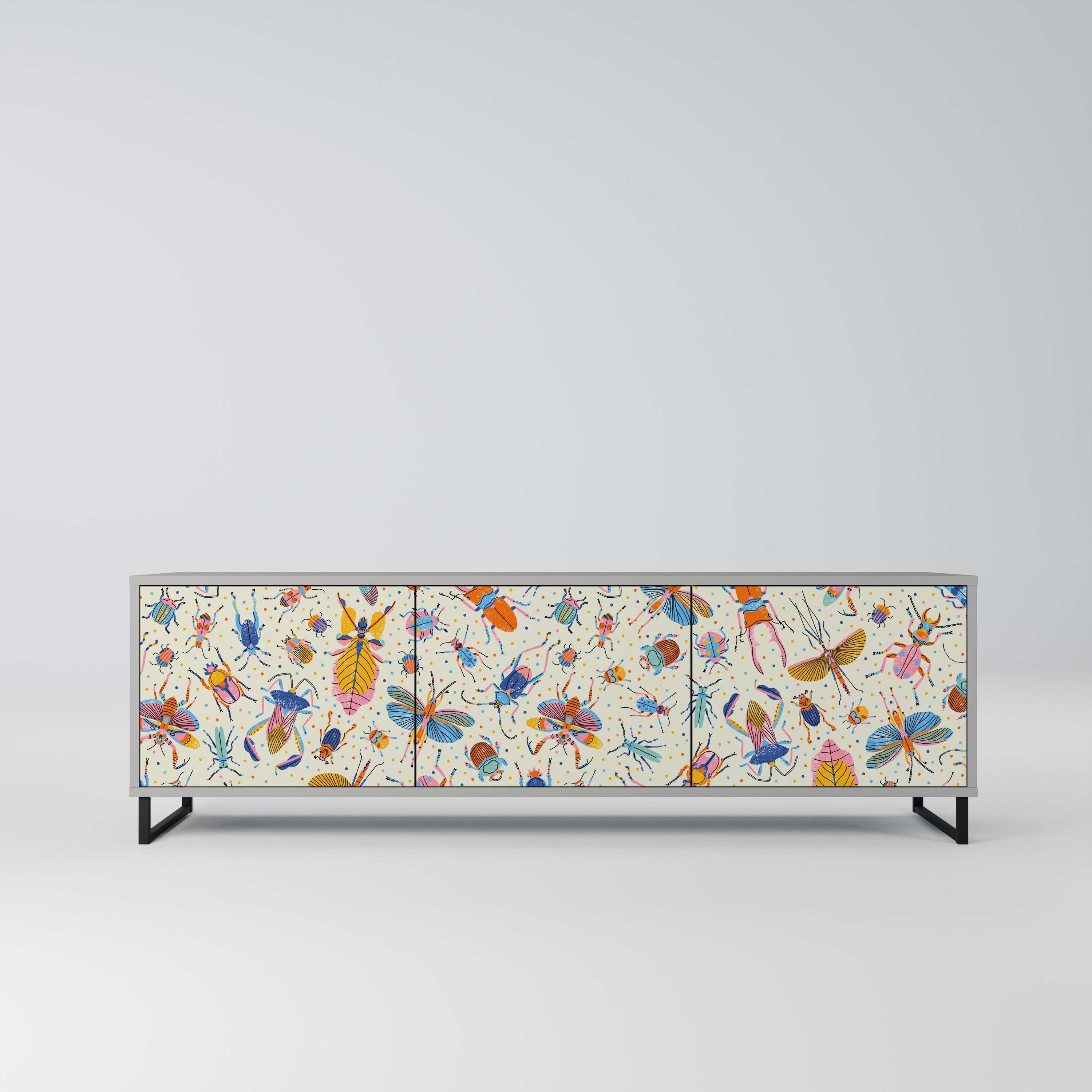 COLORFUL INSECTS Móvel de TV com 3 Portas em Acabamento Cinzento