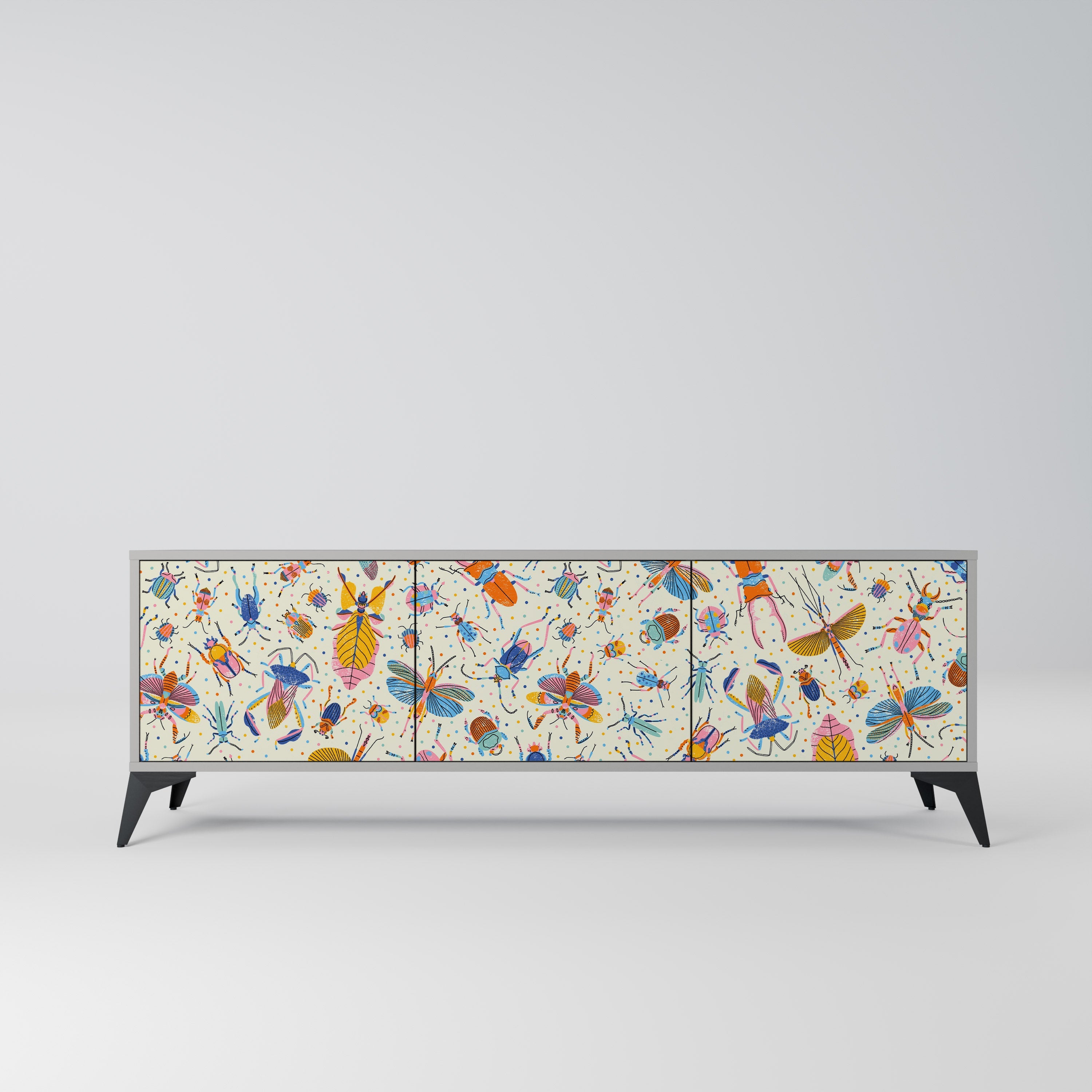 COLORFUL INSECTS Móvel de TV com 3 Portas em Acabamento Cinzento