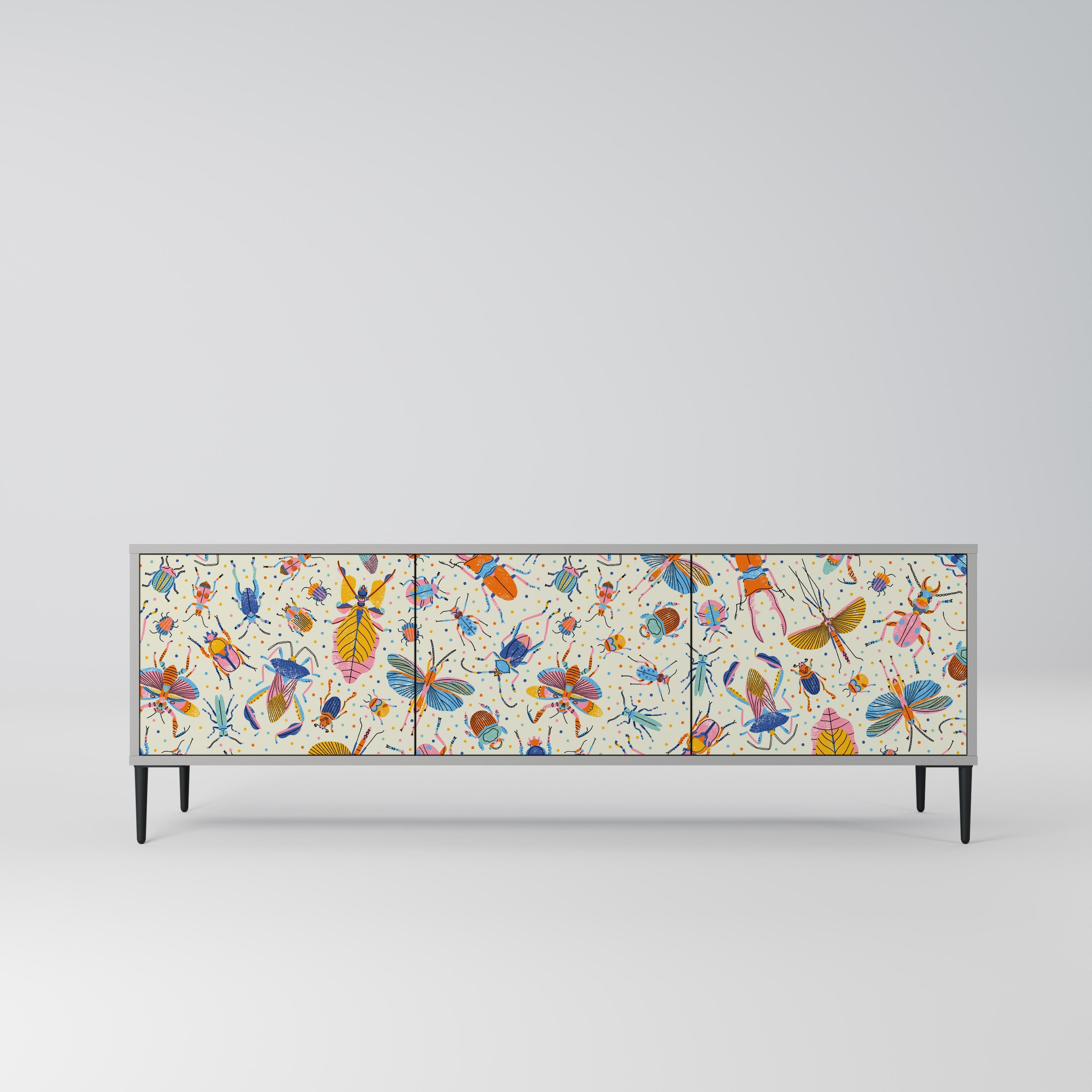 COLORFUL INSECTS Móvel de TV com 3 Portas em Acabamento Cinzento