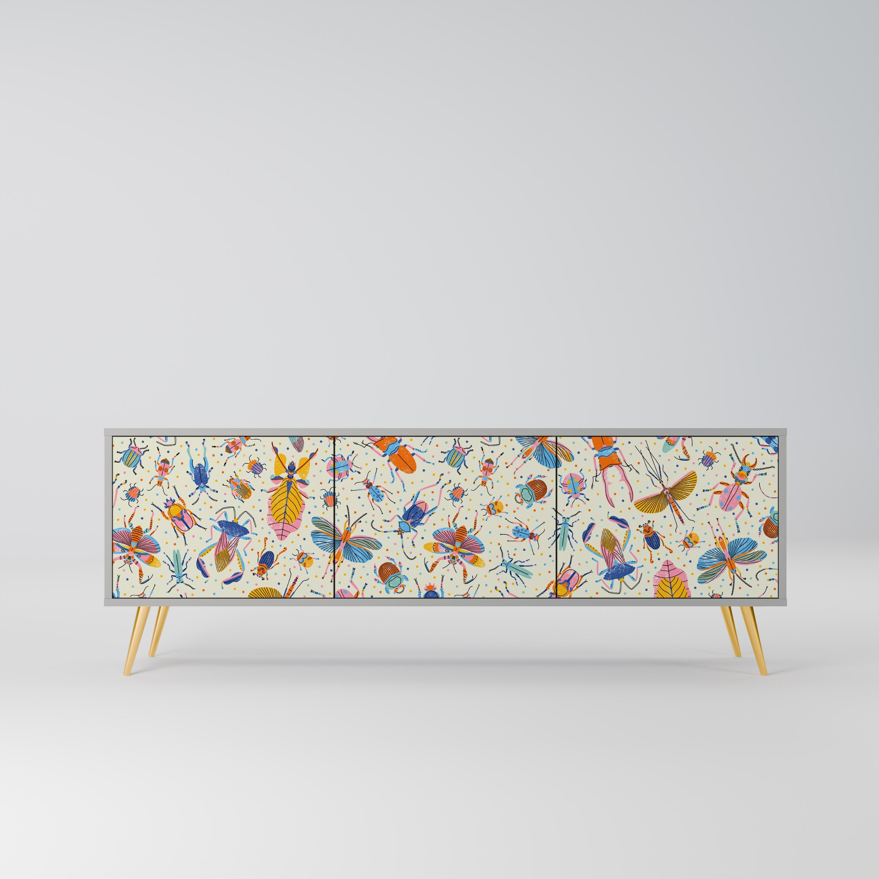 COLORFUL INSECTS Móvel de TV com 3 Portas em Acabamento Cinzento