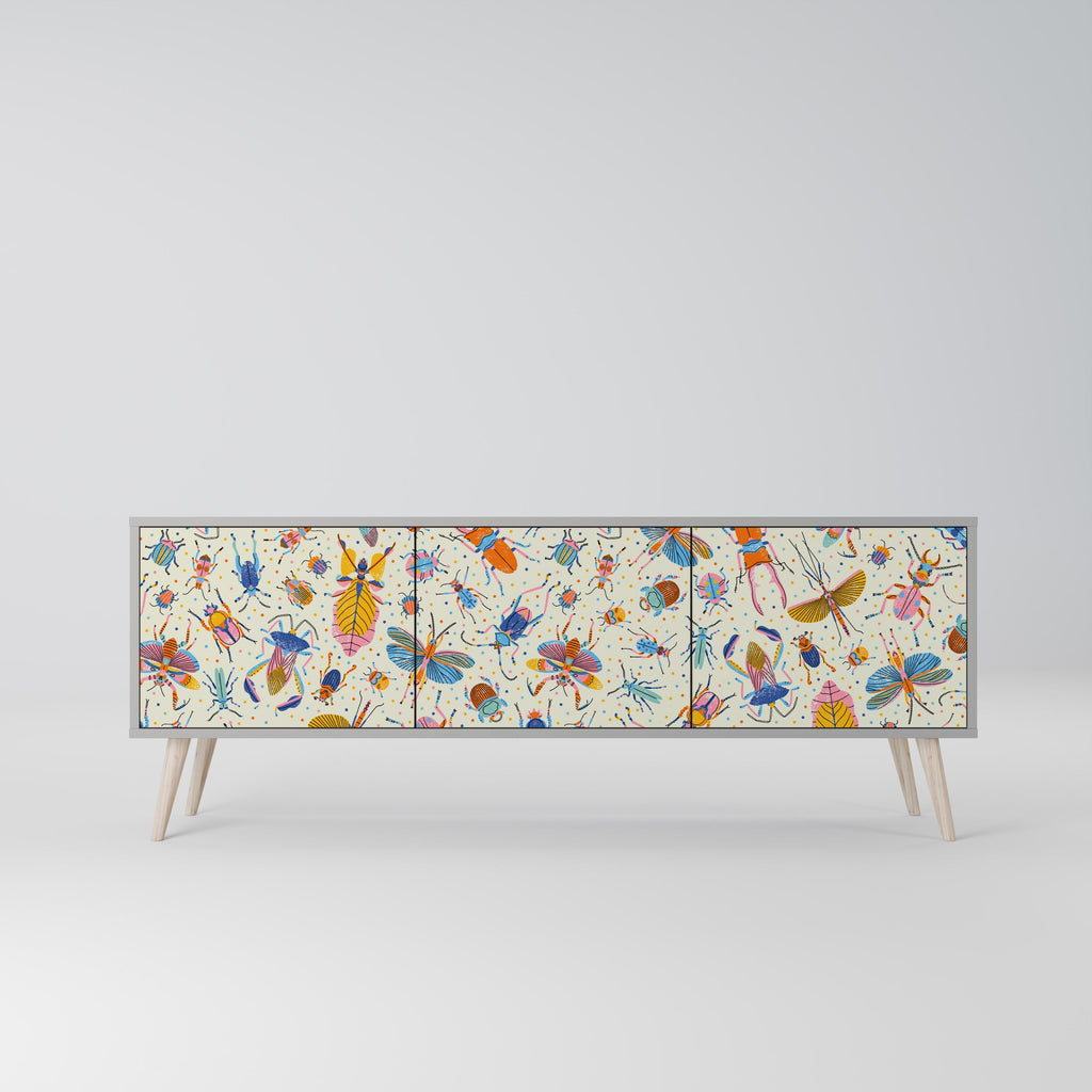 COLORFUL INSECTS Móvel de TV com 3 Portas em Acabamento Cinzento