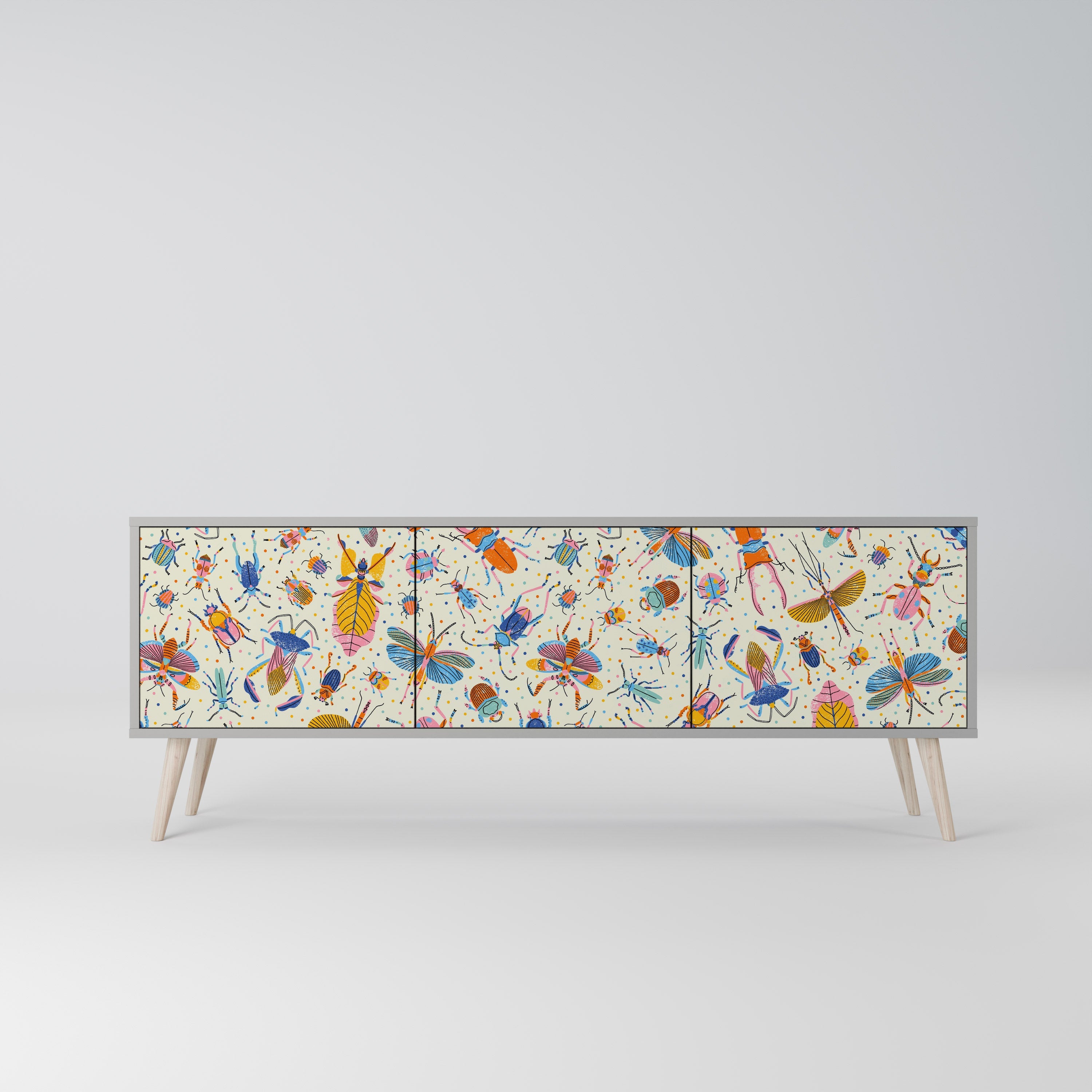 COLORFUL INSECTS Móvel de TV com 3 Portas em Acabamento Cinzento