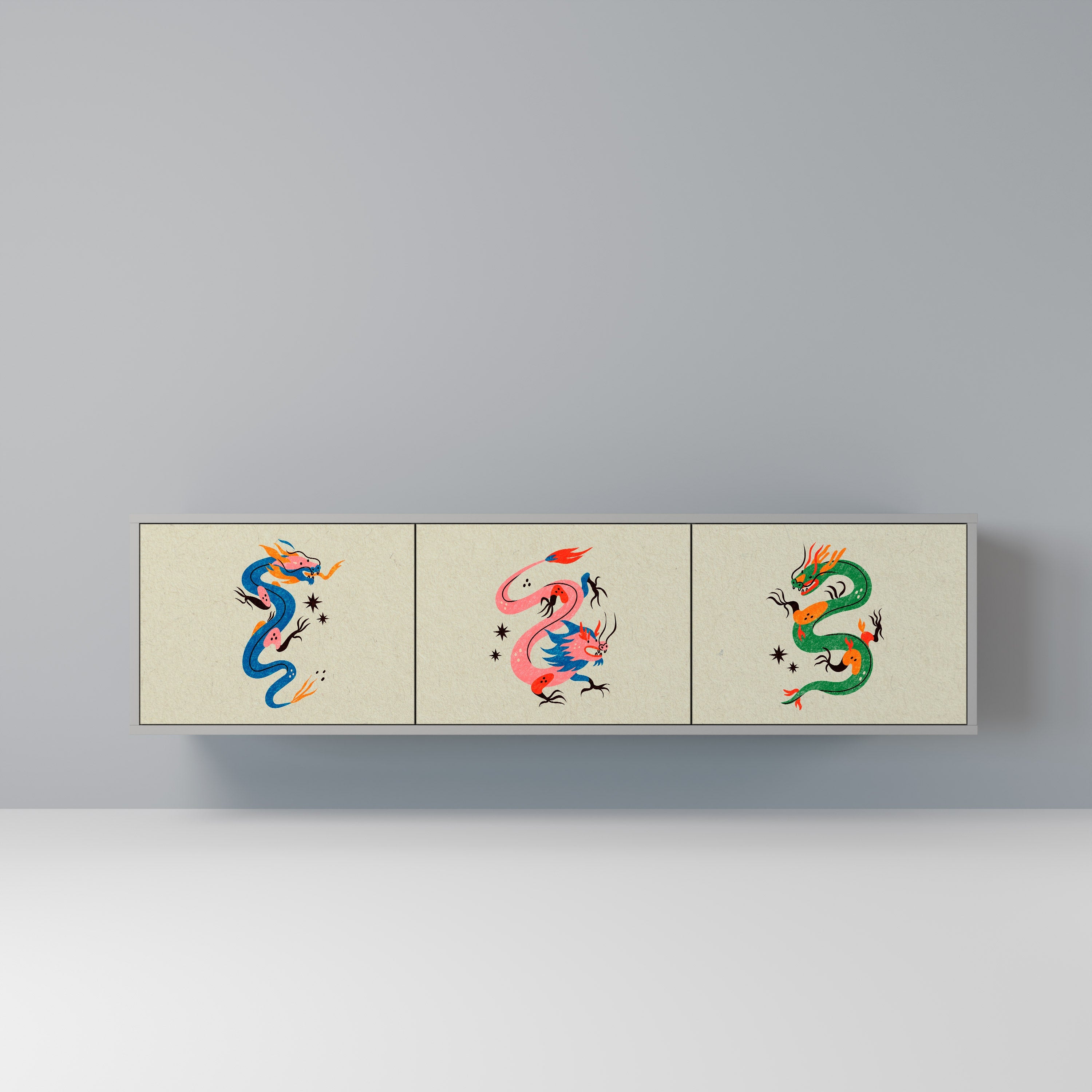 MYTHOLOGICAL CREATURES Móvel de TV com 3 Portas em Acabamento Cinzento