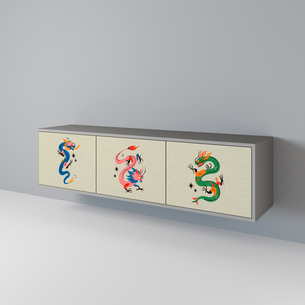 MYTHOLOGICAL CREATURES Móvel de TV com 3 Portas em Acabamento Cinzento