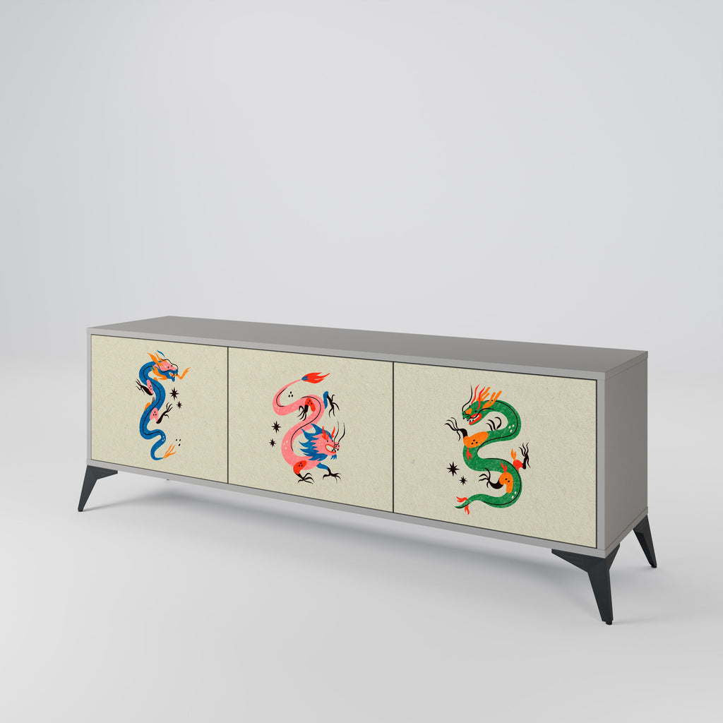 MYTHOLOGICAL CREATURES Móvel de TV com 3 Portas em Acabamento Cinzento