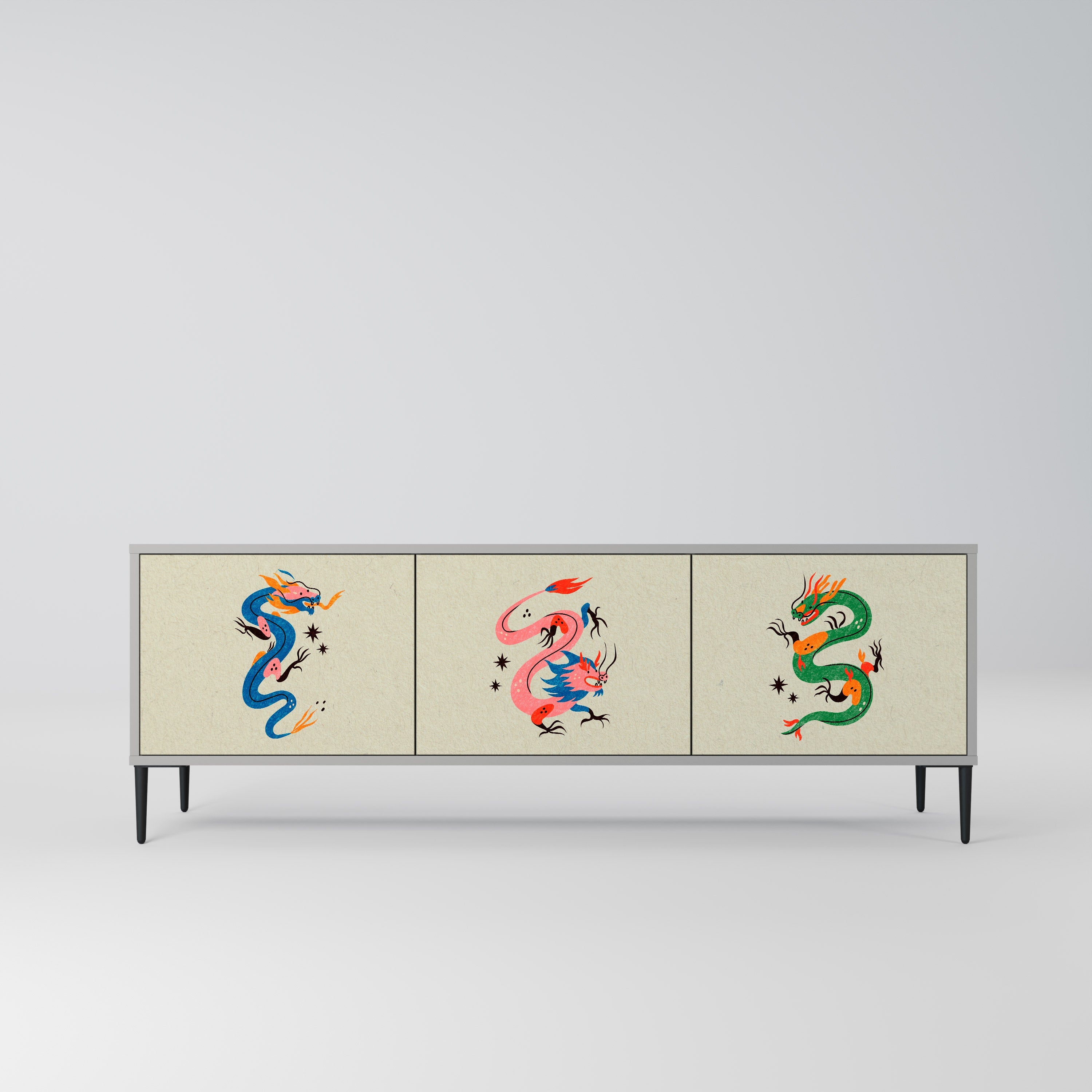 MYTHOLOGICAL CREATURES Móvel de TV com 3 Portas em Acabamento Cinzento