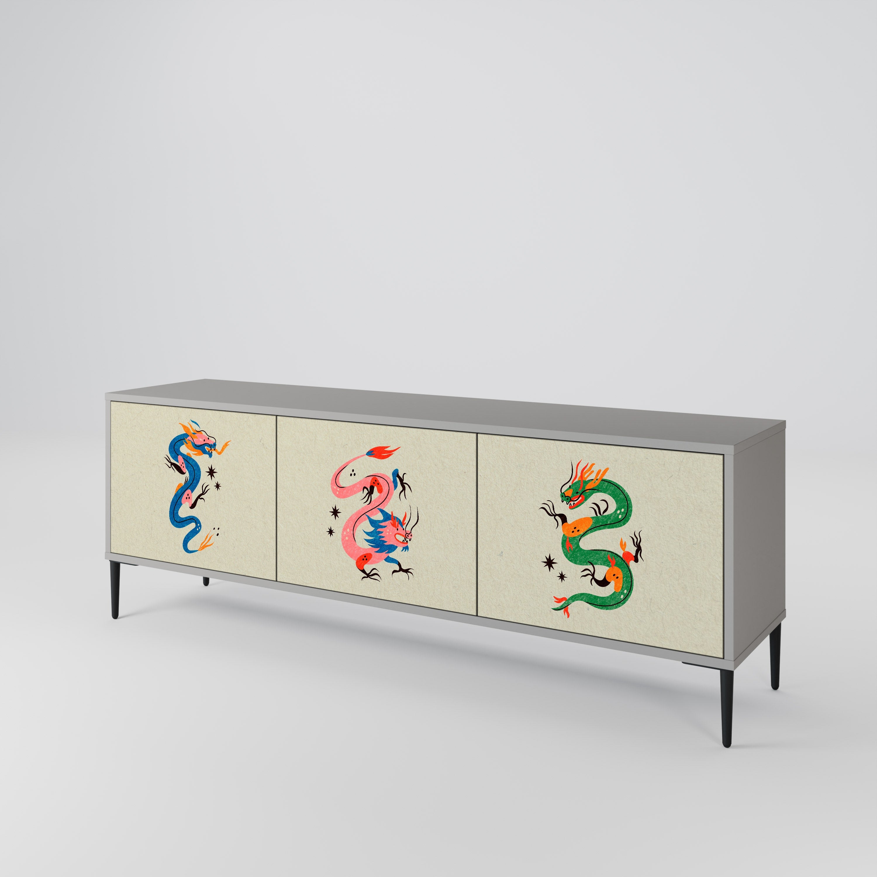 MYTHOLOGICAL CREATURES Móvel de TV com 3 Portas em Acabamento Cinzento