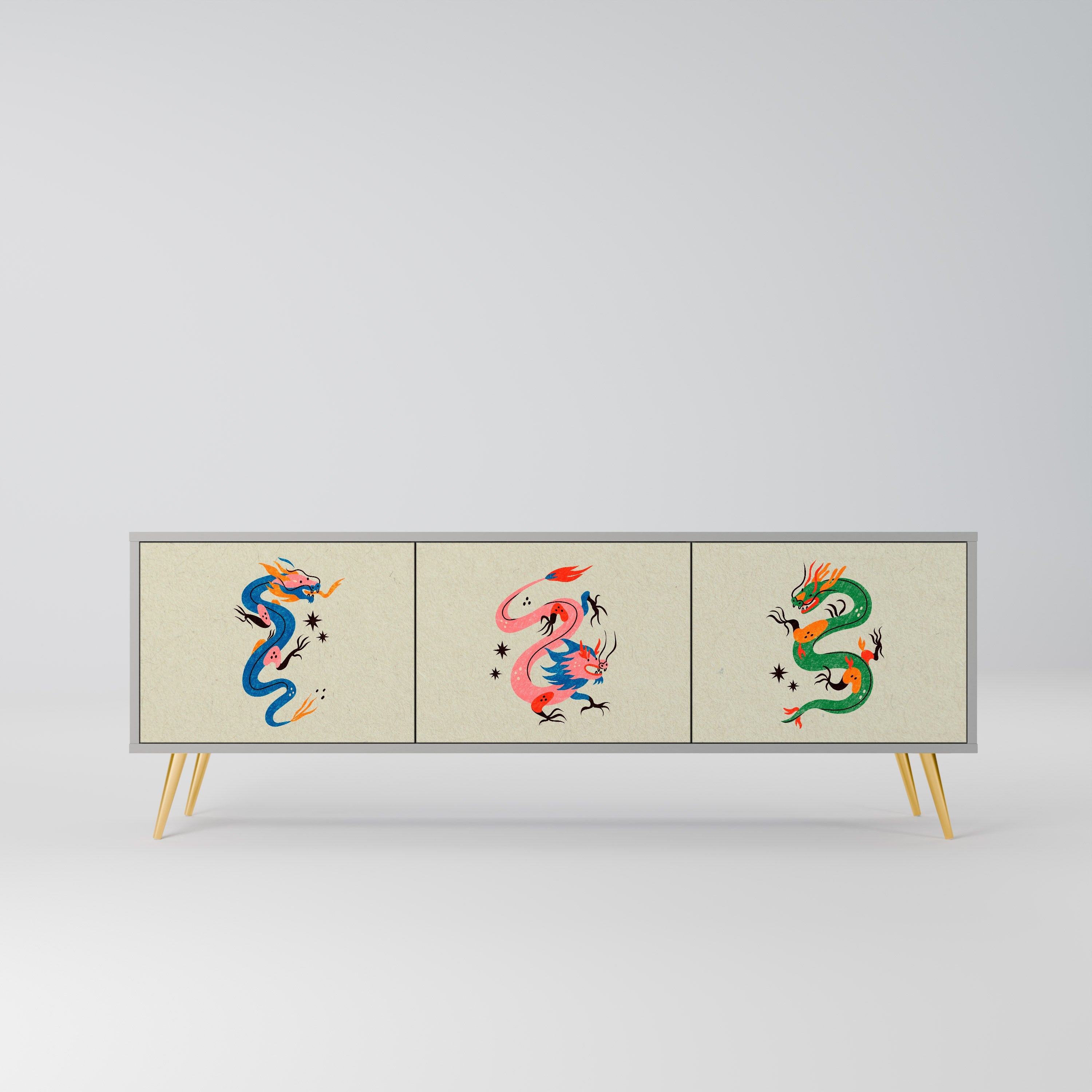 MYTHOLOGICAL CREATURES Móvel de TV com 3 Portas em Acabamento Cinzento