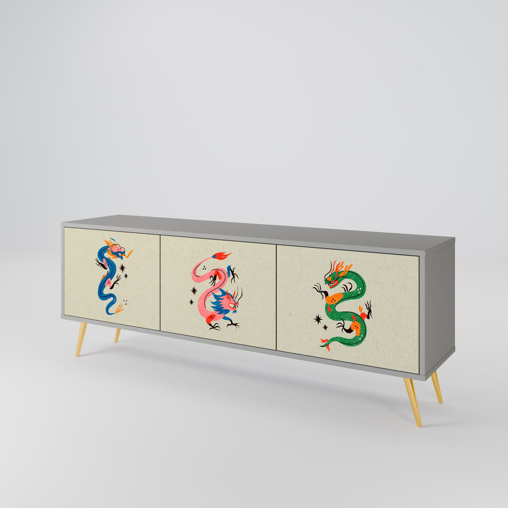 MYTHOLOGICAL CREATURES Móvel de TV com 3 Portas em Acabamento Cinzento