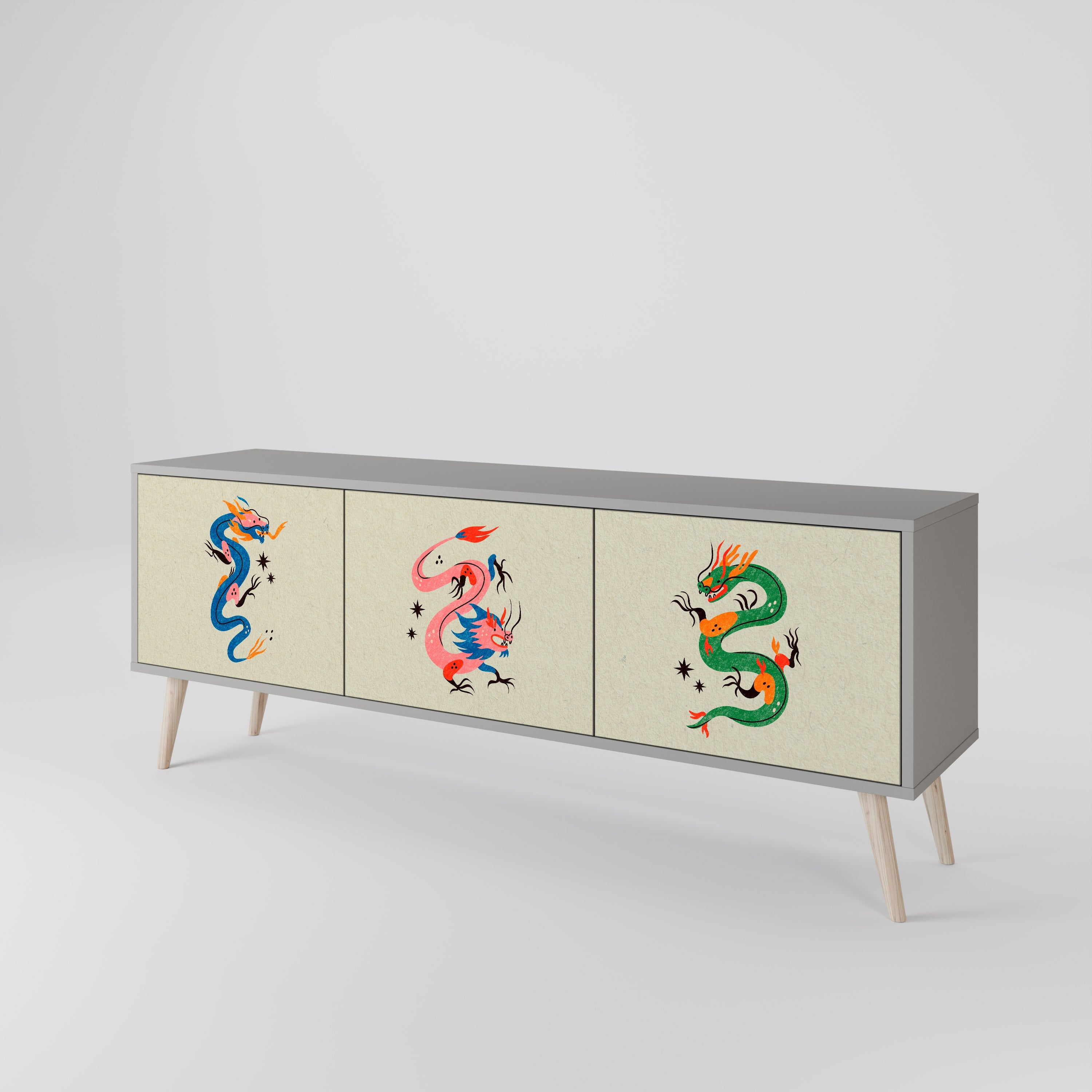 MYTHOLOGICAL CREATURES Móvel de TV com 3 Portas em Acabamento Cinzento