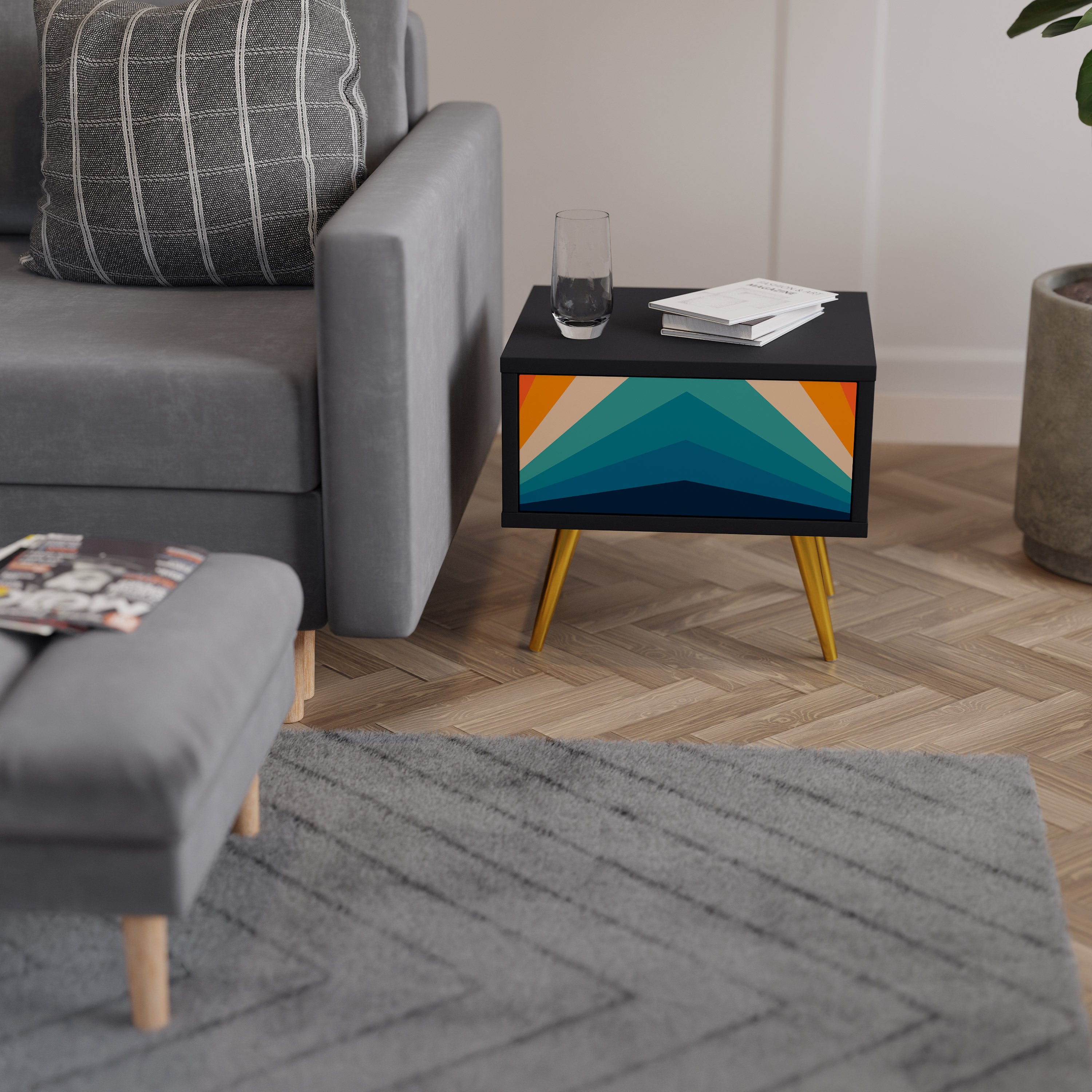 PRISM CONCUSSION Mesa de Cabeceira em Acabamento Preto