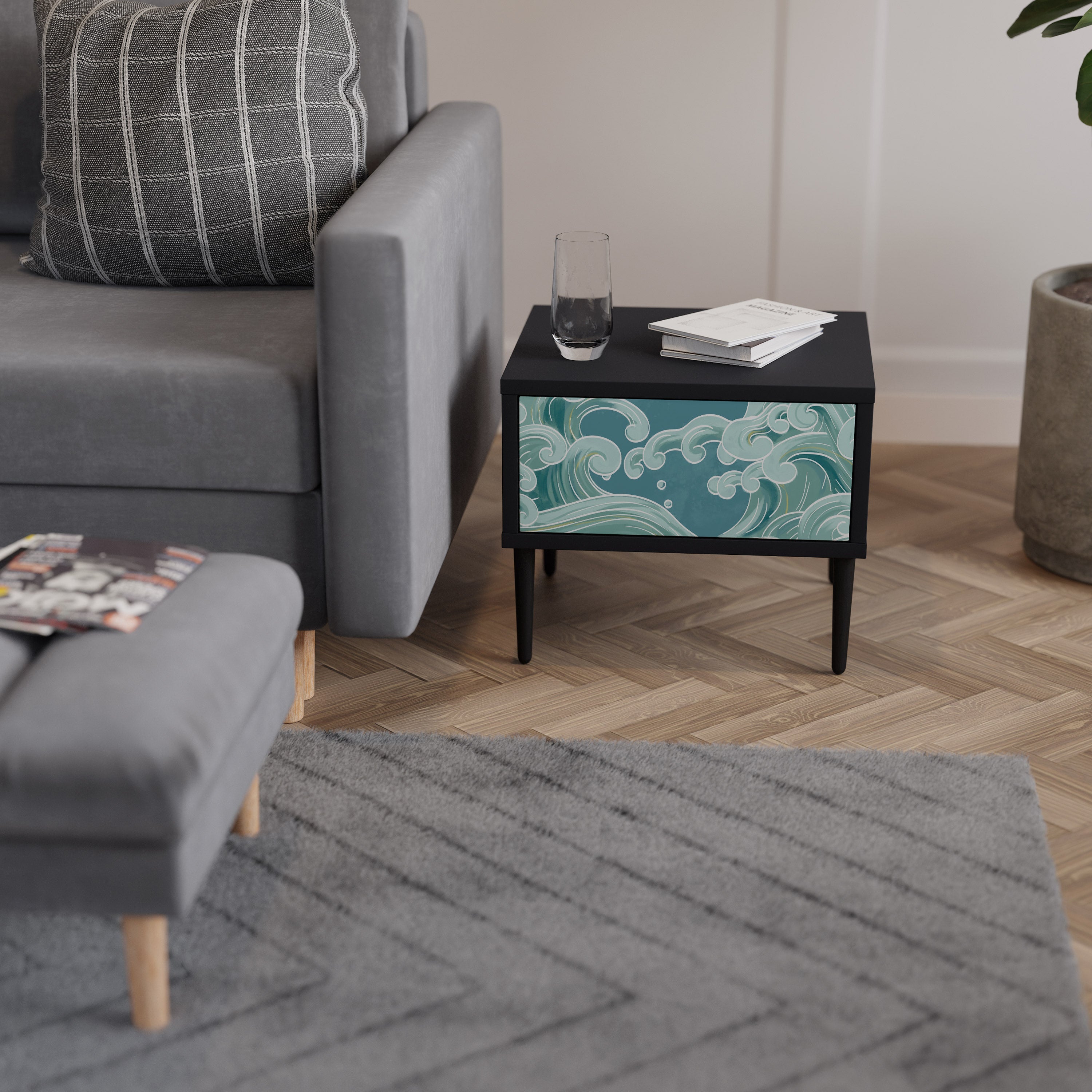 ASIAN SWAY Mesa de Cabeceira em Acabamento Preto