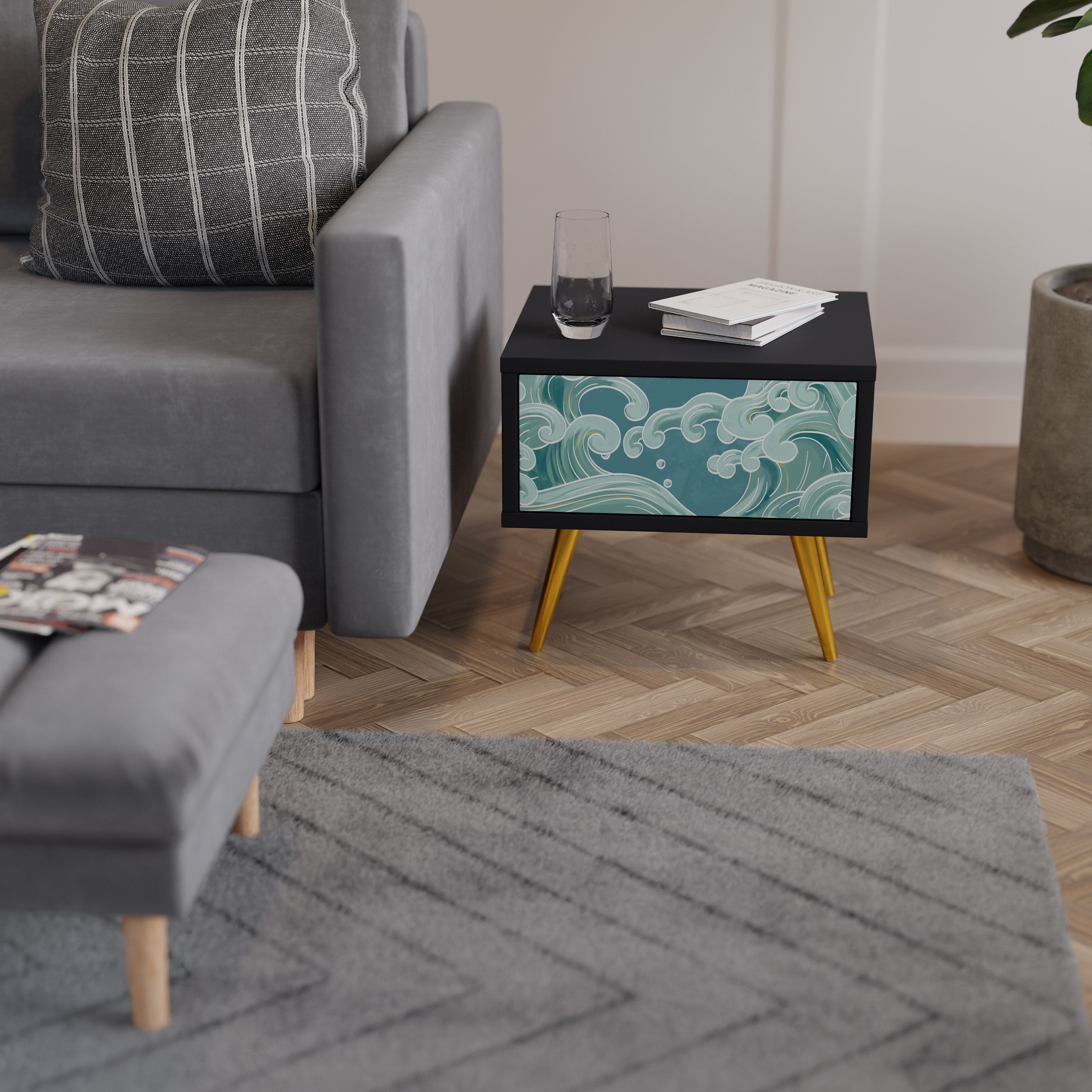 ASIAN SWAY Mesa de Cabeceira em Acabamento Preto