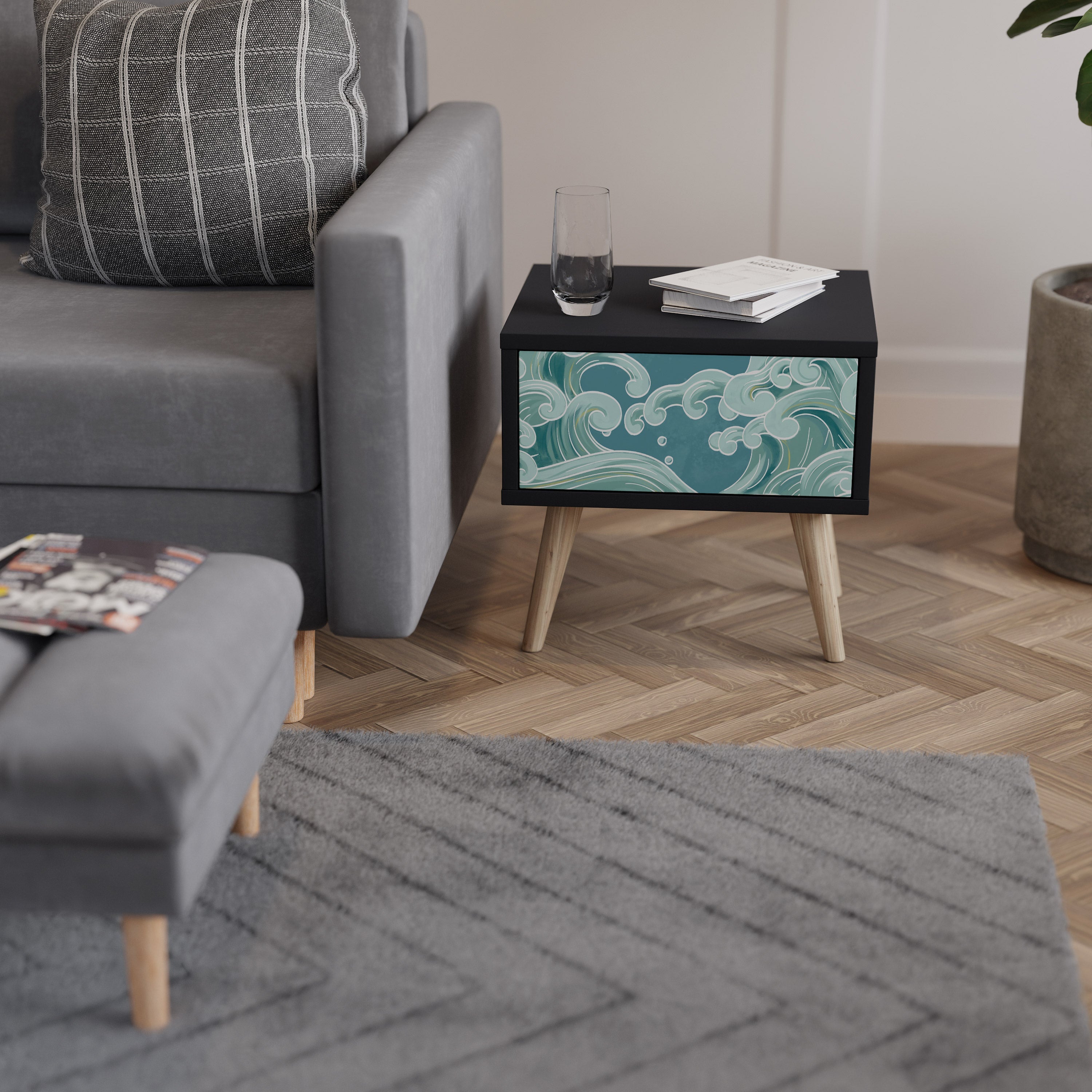 ASIAN SWAY Mesa de Cabeceira em Acabamento Preto