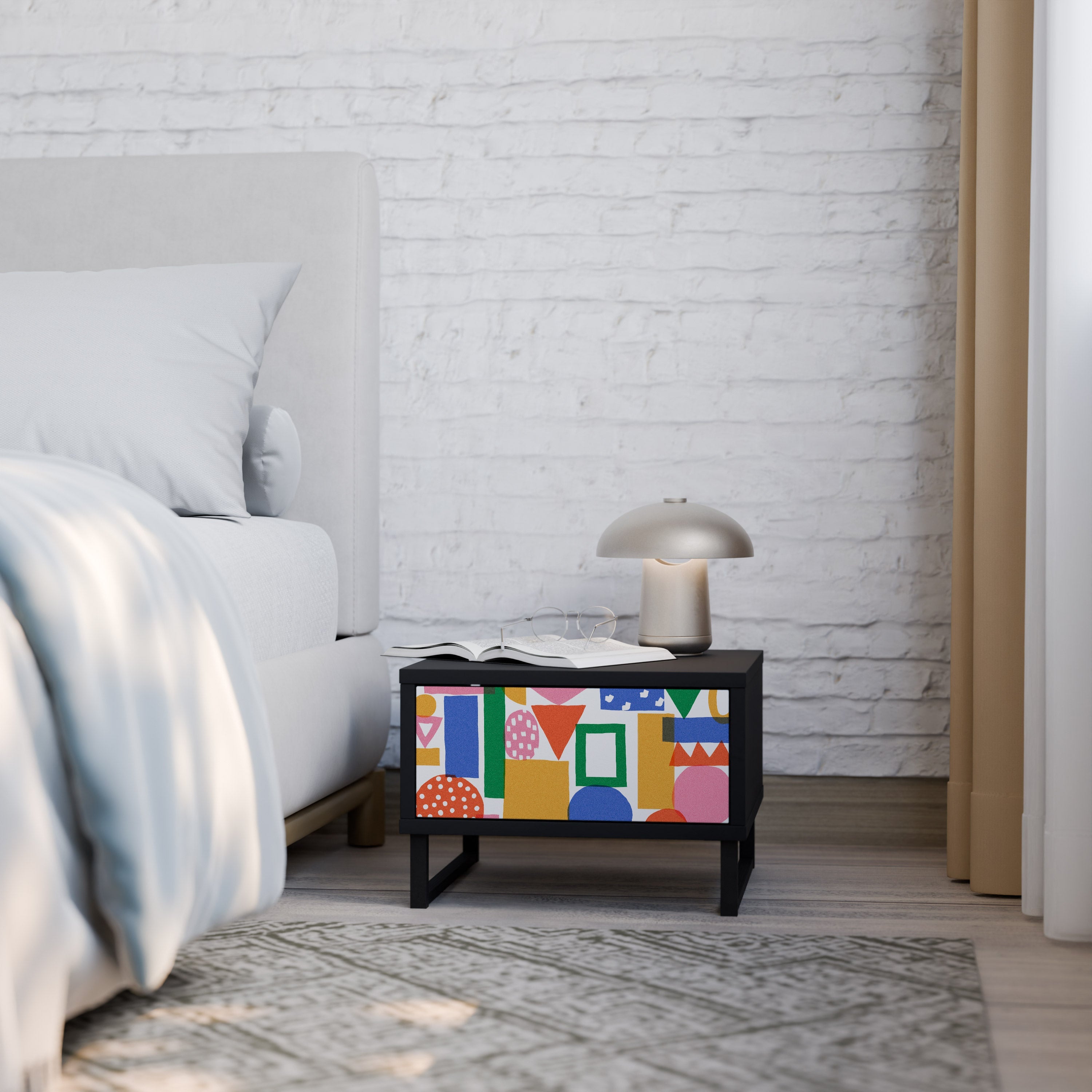 GEOMETRIC GLIMMER Mesa de Cabeceira em Acabamento Preto