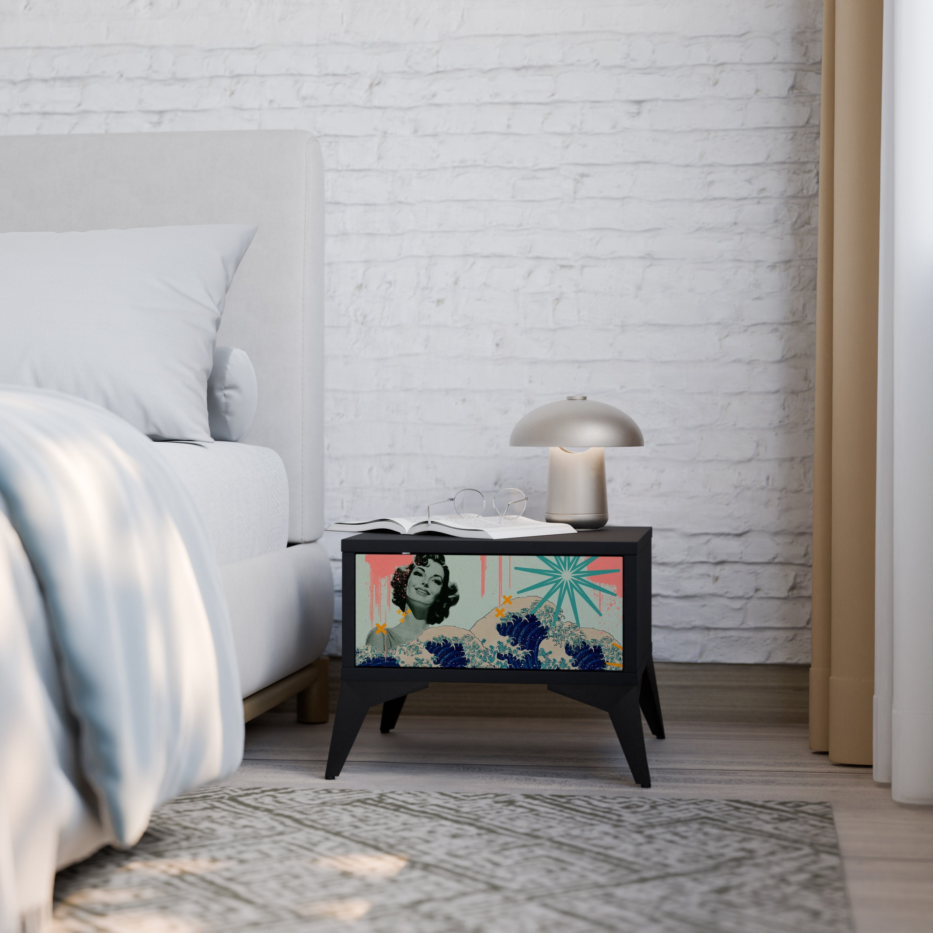 KANAGAWA BEAUTY Mesa de Cabeceira em Acabamento Preto