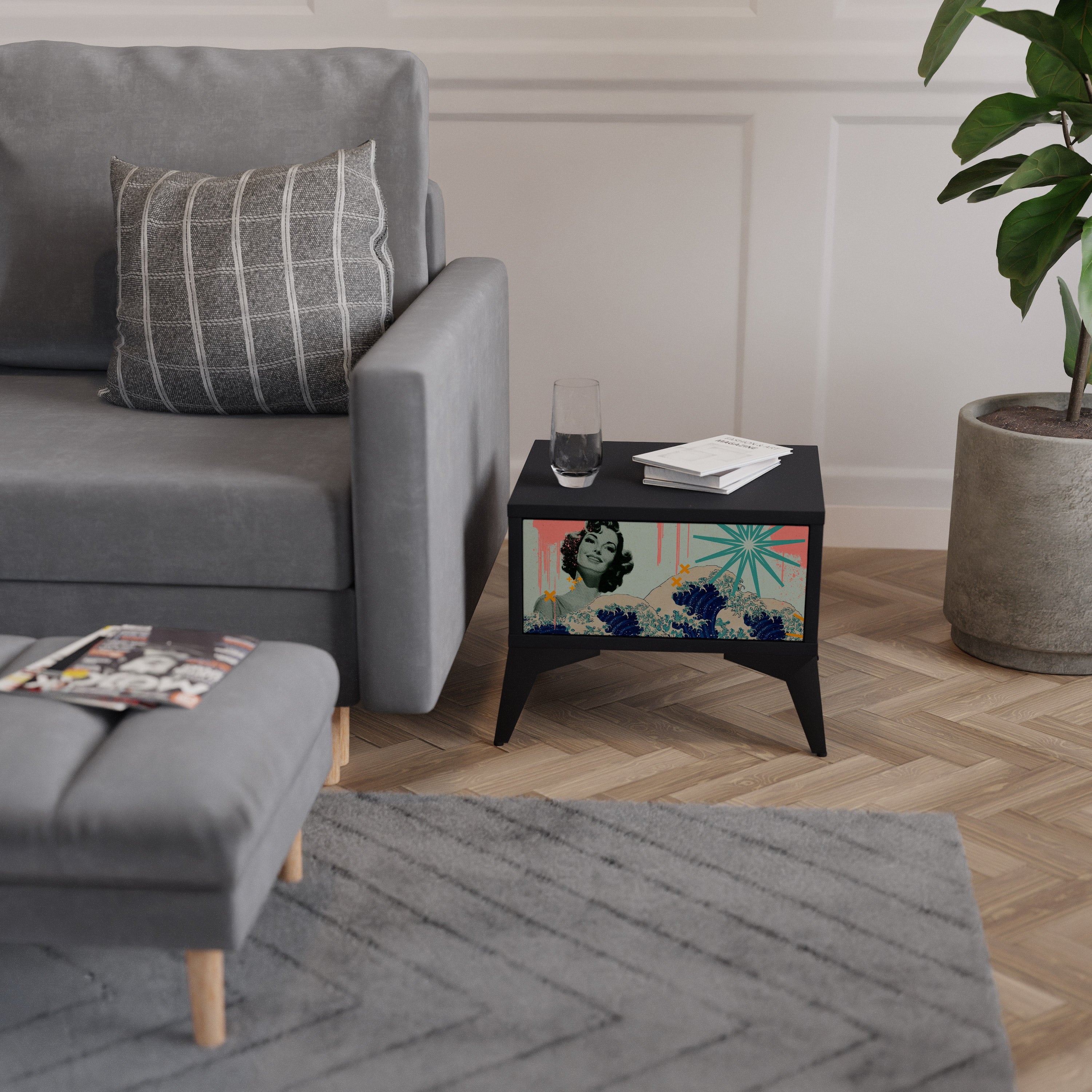 KANAGAWA BEAUTY Mesa de Cabeceira em Acabamento Preto