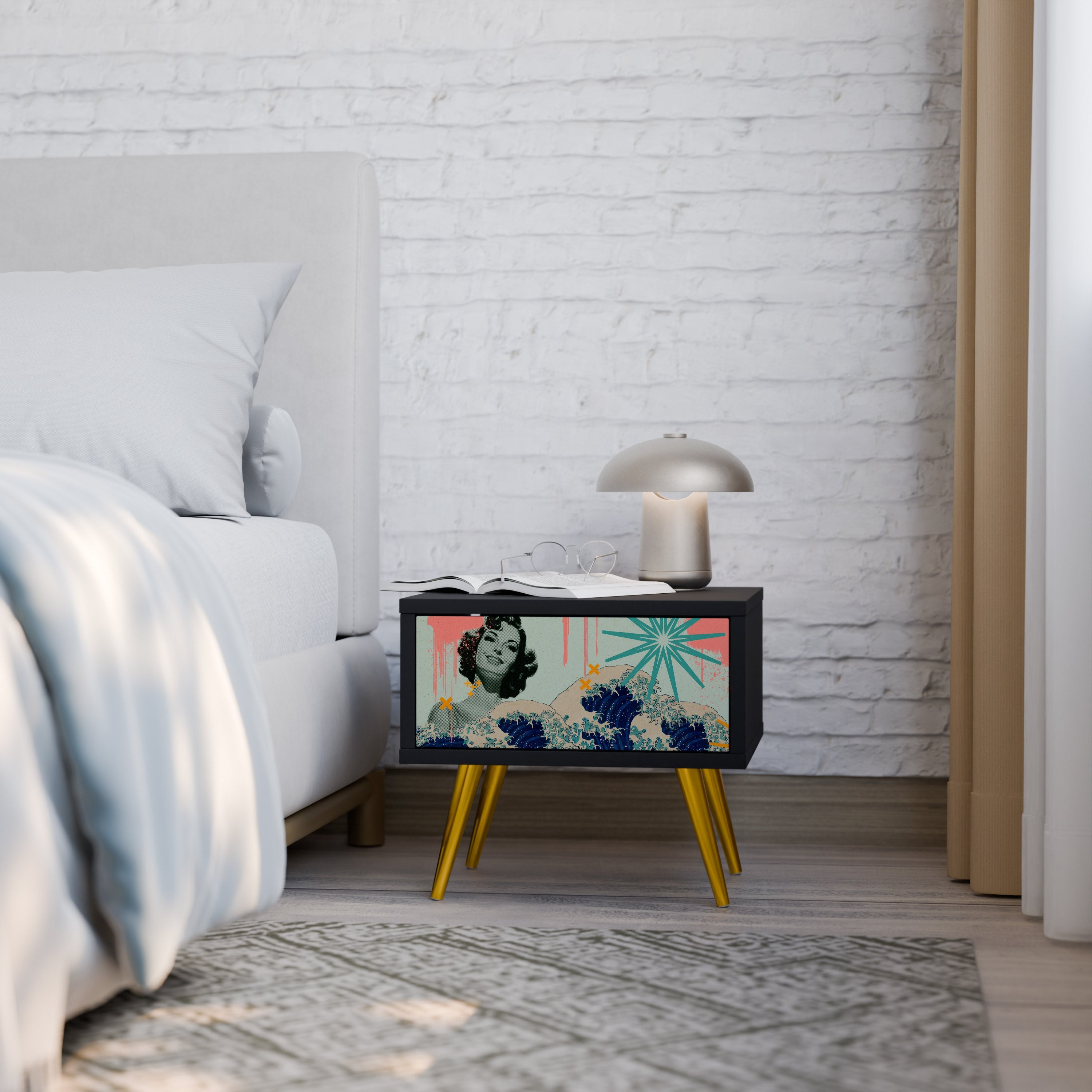 KANAGAWA BEAUTY Mesa de Cabeceira em Acabamento Preto