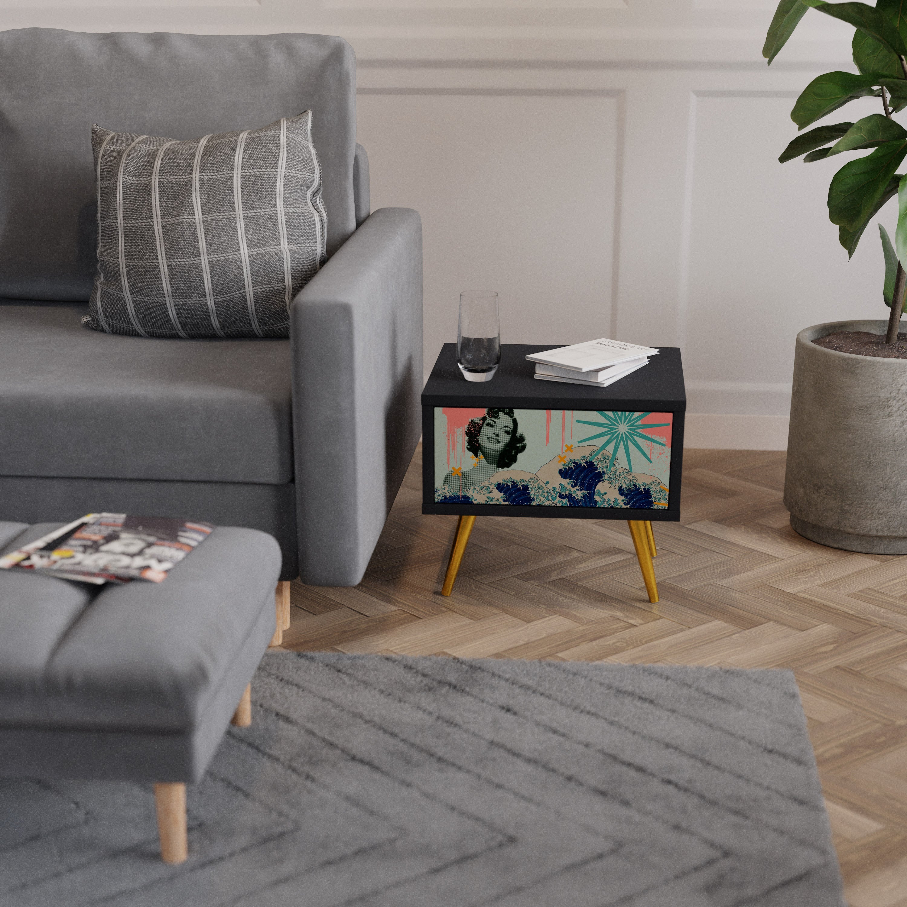 KANAGAWA BEAUTY Mesa de Cabeceira em Acabamento Preto