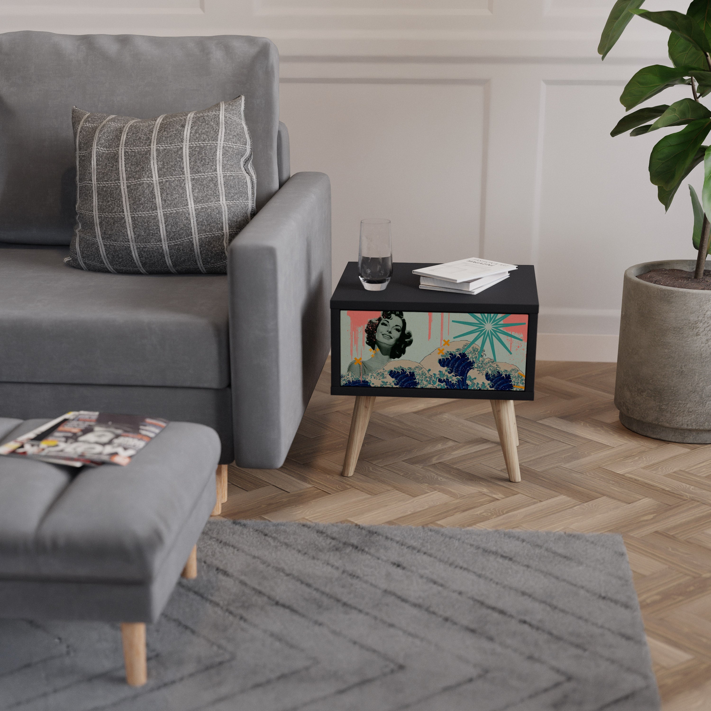 KANAGAWA BEAUTY Mesa de Cabeceira em Acabamento Preto