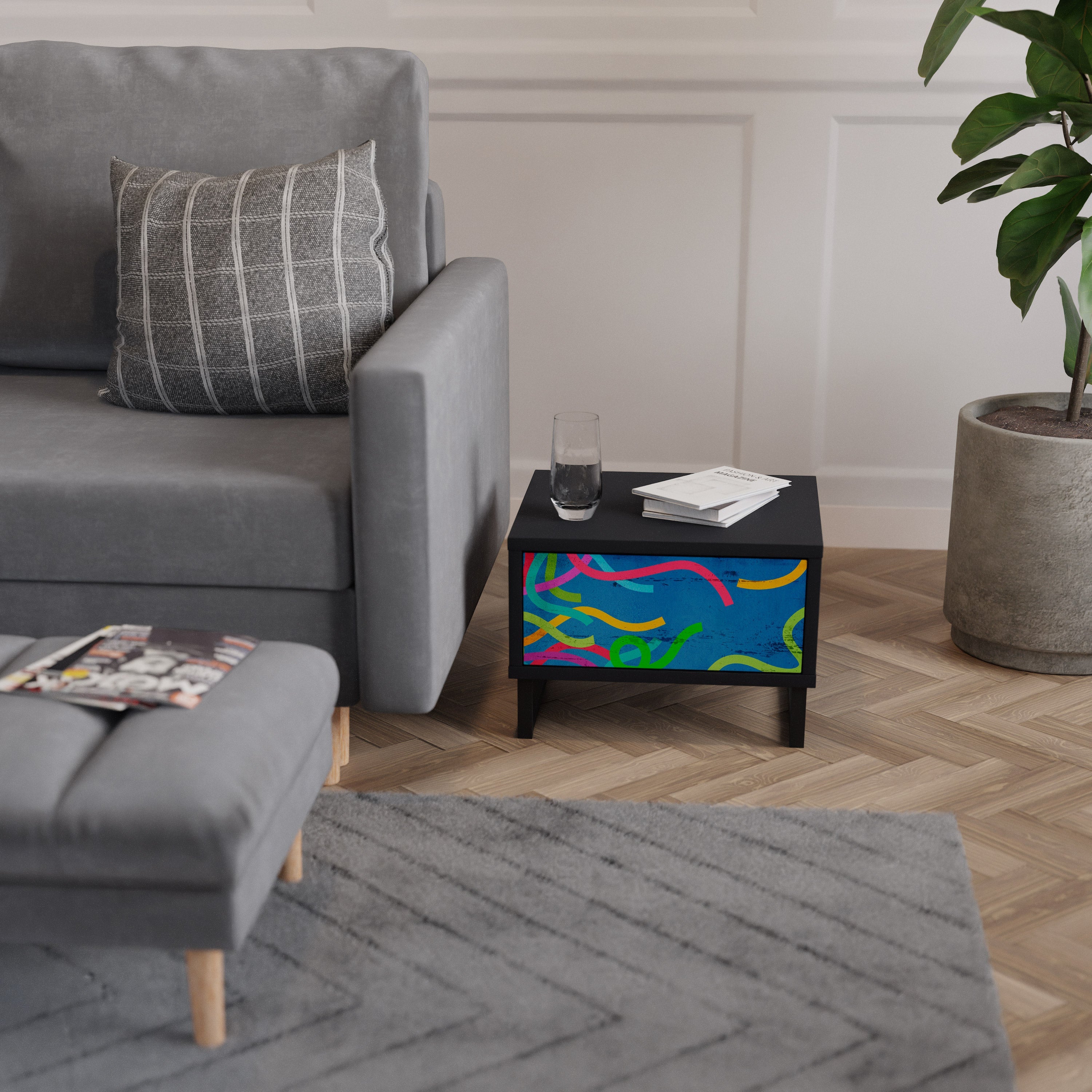 STREAMER TANGLE Mesa de Cabeceira em Acabamento Preto