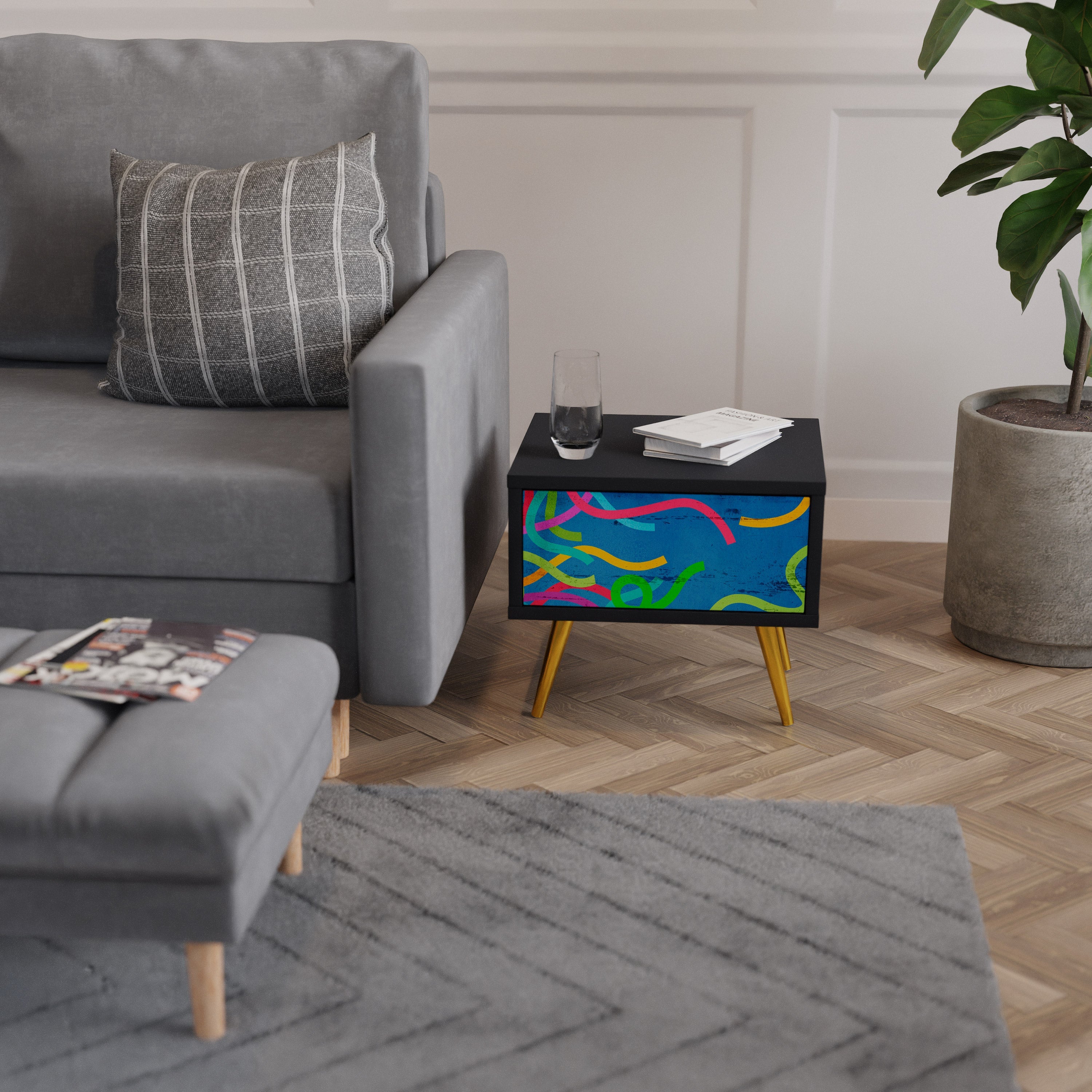 STREAMER TANGLE Mesa de Cabeceira em Acabamento Preto